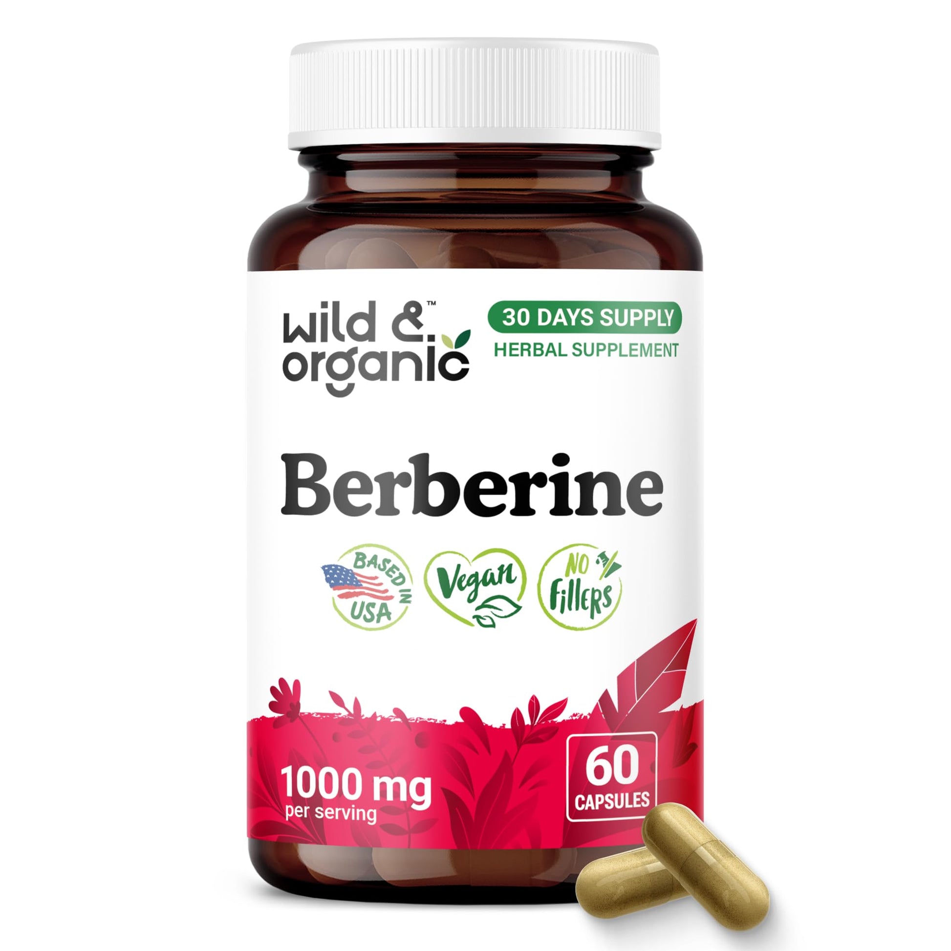 Wild & Organic Berberine Supplement Capsules 60 Count