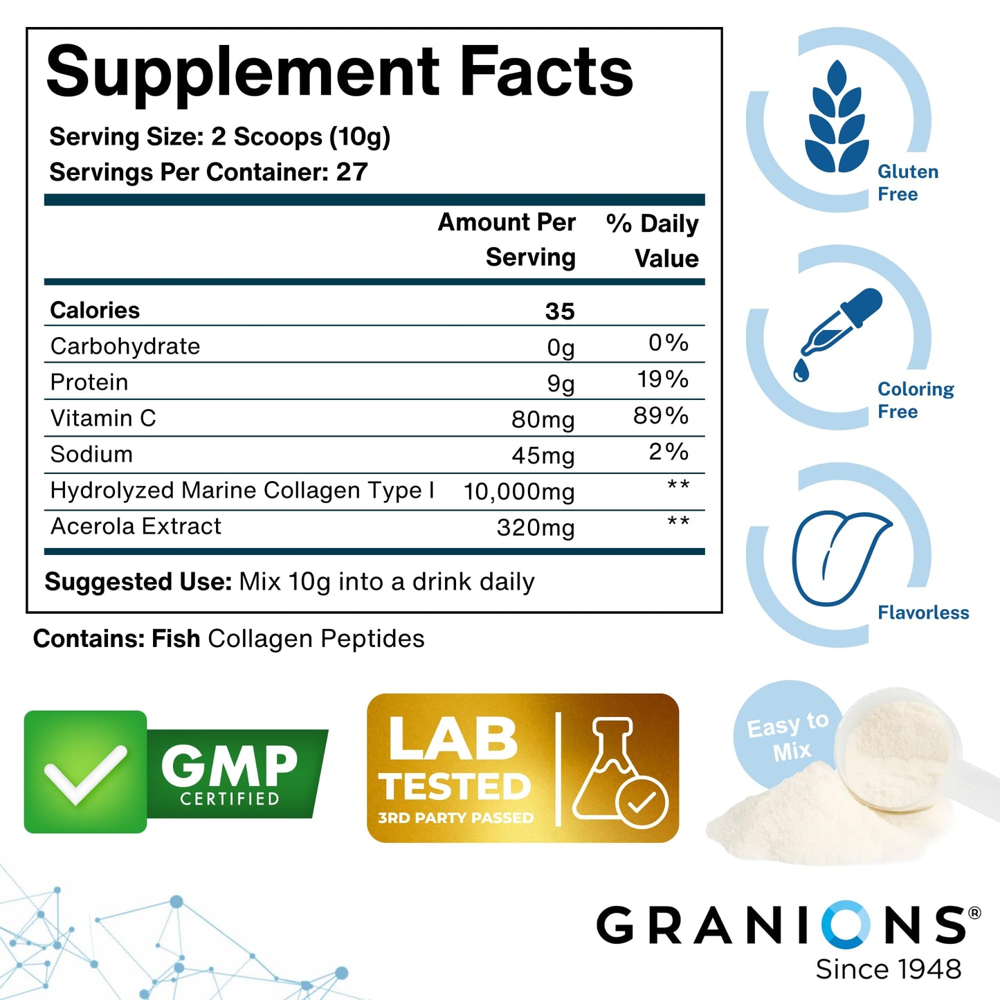 Granions Marine Collagen Powder Unflavored 9.8 oz