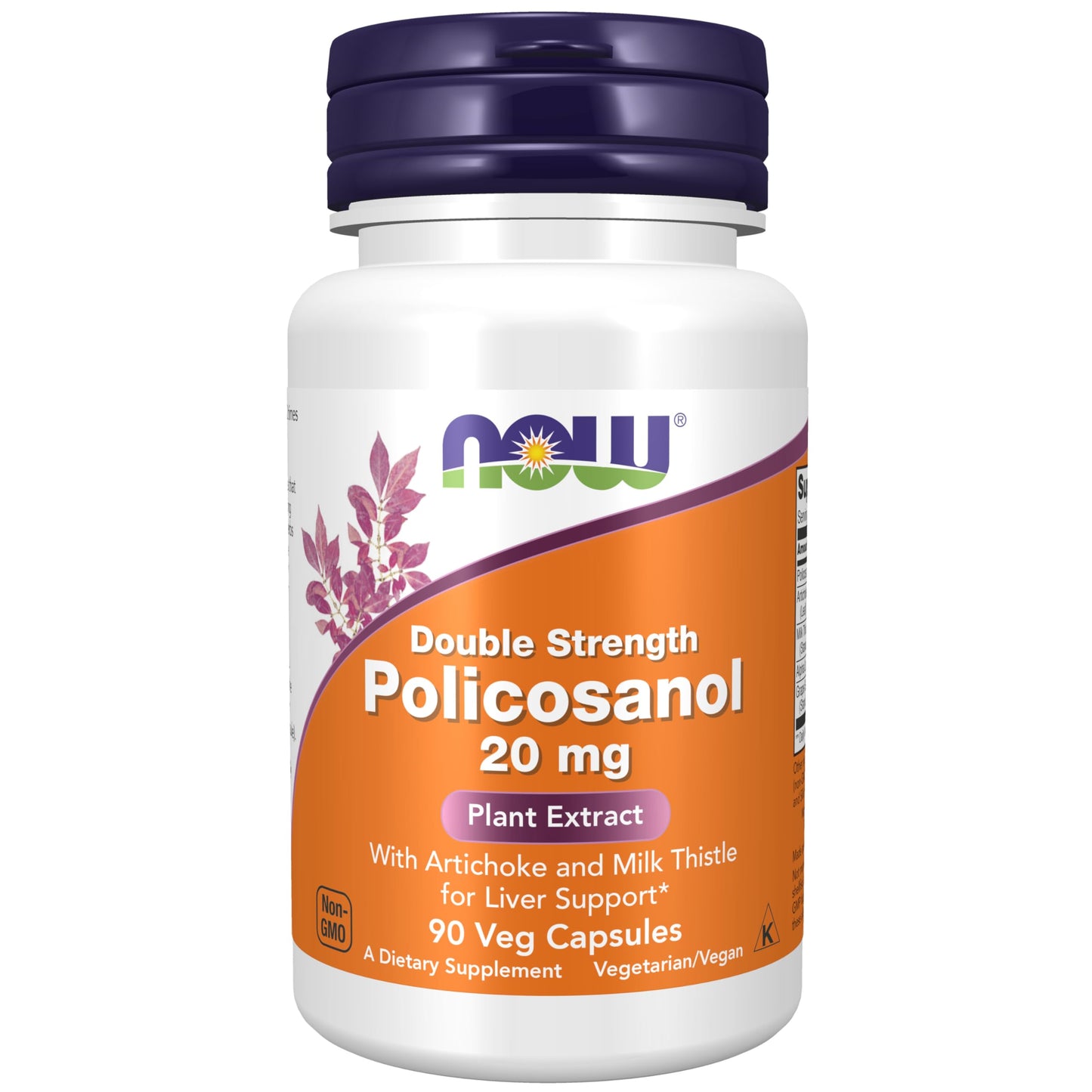 NOW Foods Policosanol 20 mg, Double Strength, Blend of Long-Chain Fatty Alcohols Derived from Sugar Cane, 90 Capsules