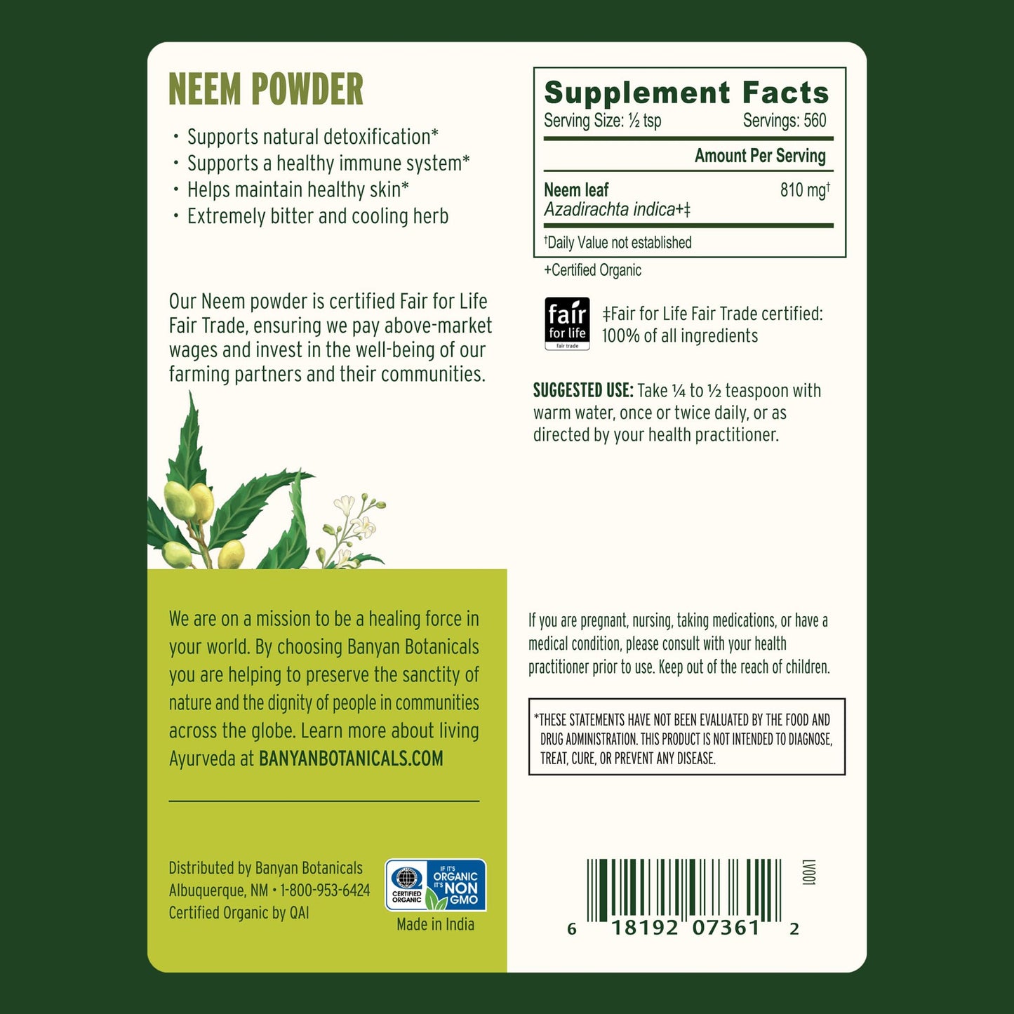 Banyan Botanicals Neem Powder 16 oz