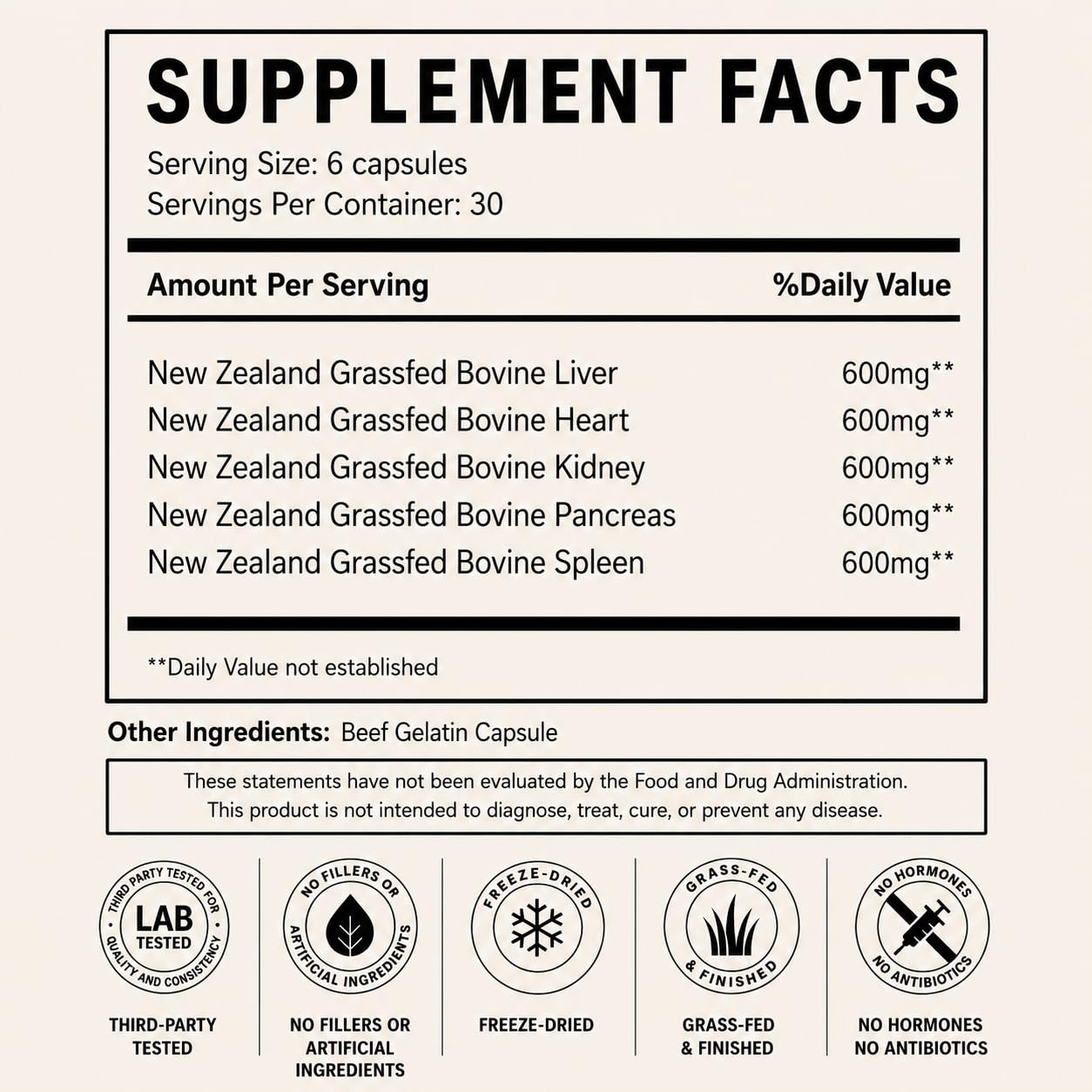 Primal Being Grassfed Beef Organ Complex Capsule 180 Count