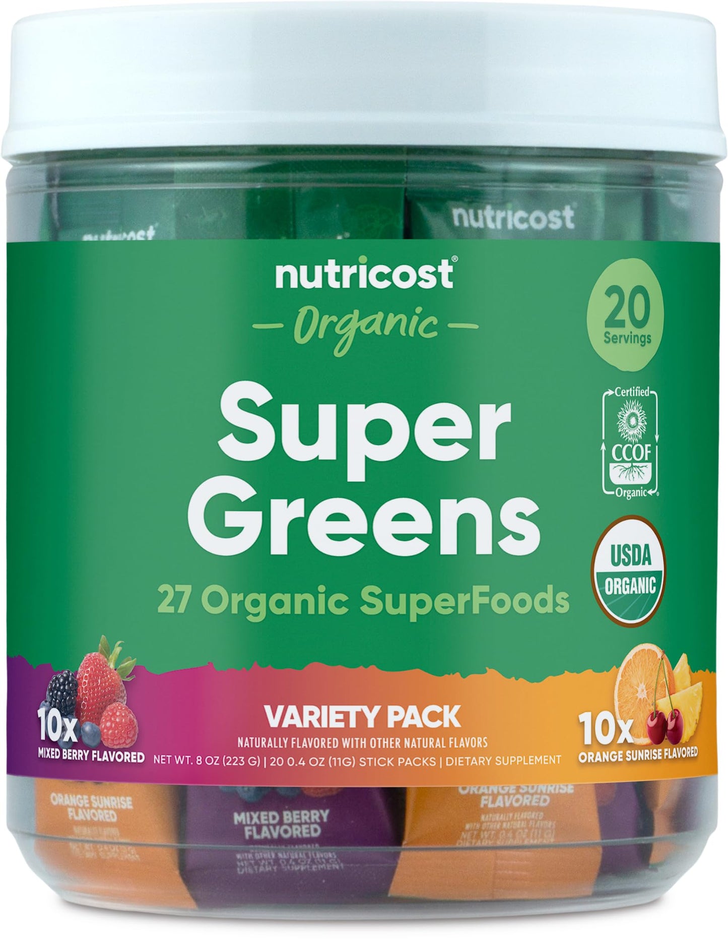 Nutricost Organic Super Greens Variety Pack Powder, 8 oz