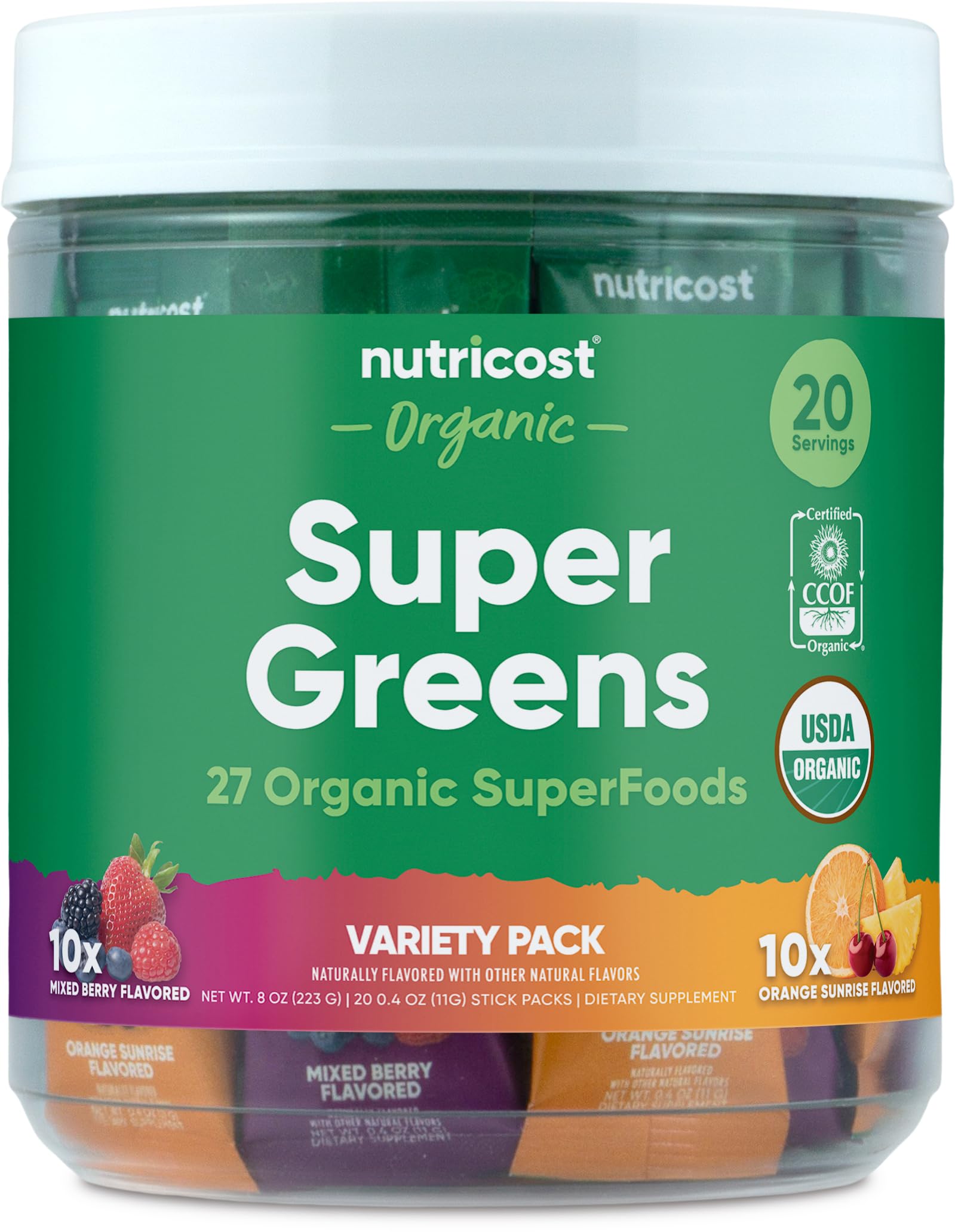 Nutricost Organic Super Greens Variety Pack Powder, 8 oz