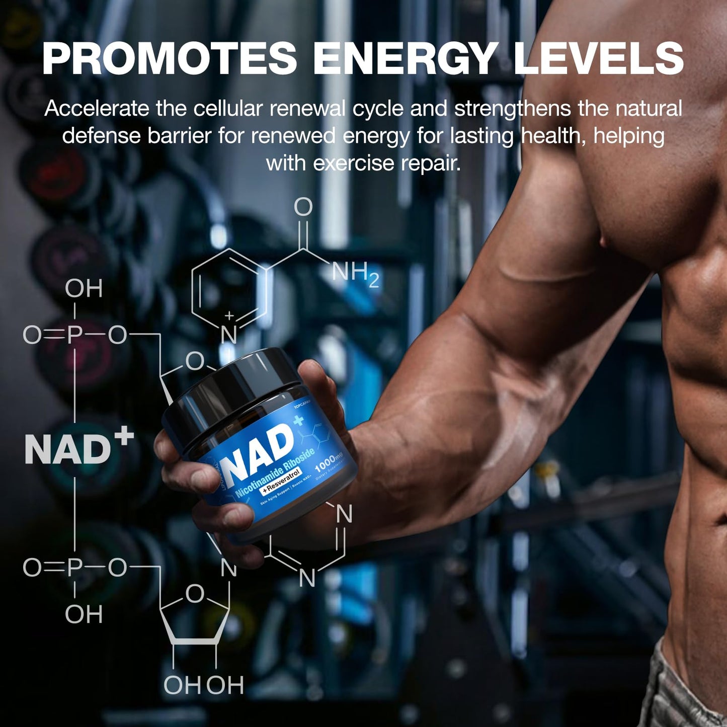 TOPCAPAK NAD+ Supplement - Nicotinamide Riboside Resveratrol, Liposomal NAD+ 1000mg Capsule, Non-GMO, 80 Capsules