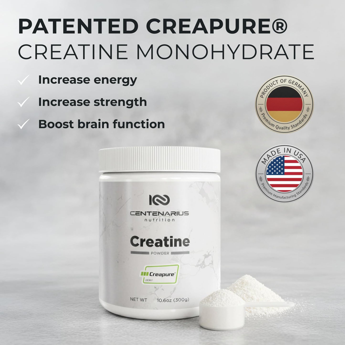 Centenarius Nutrition Creapure Creatine Monohydrate Powder, 10.6 Ounce