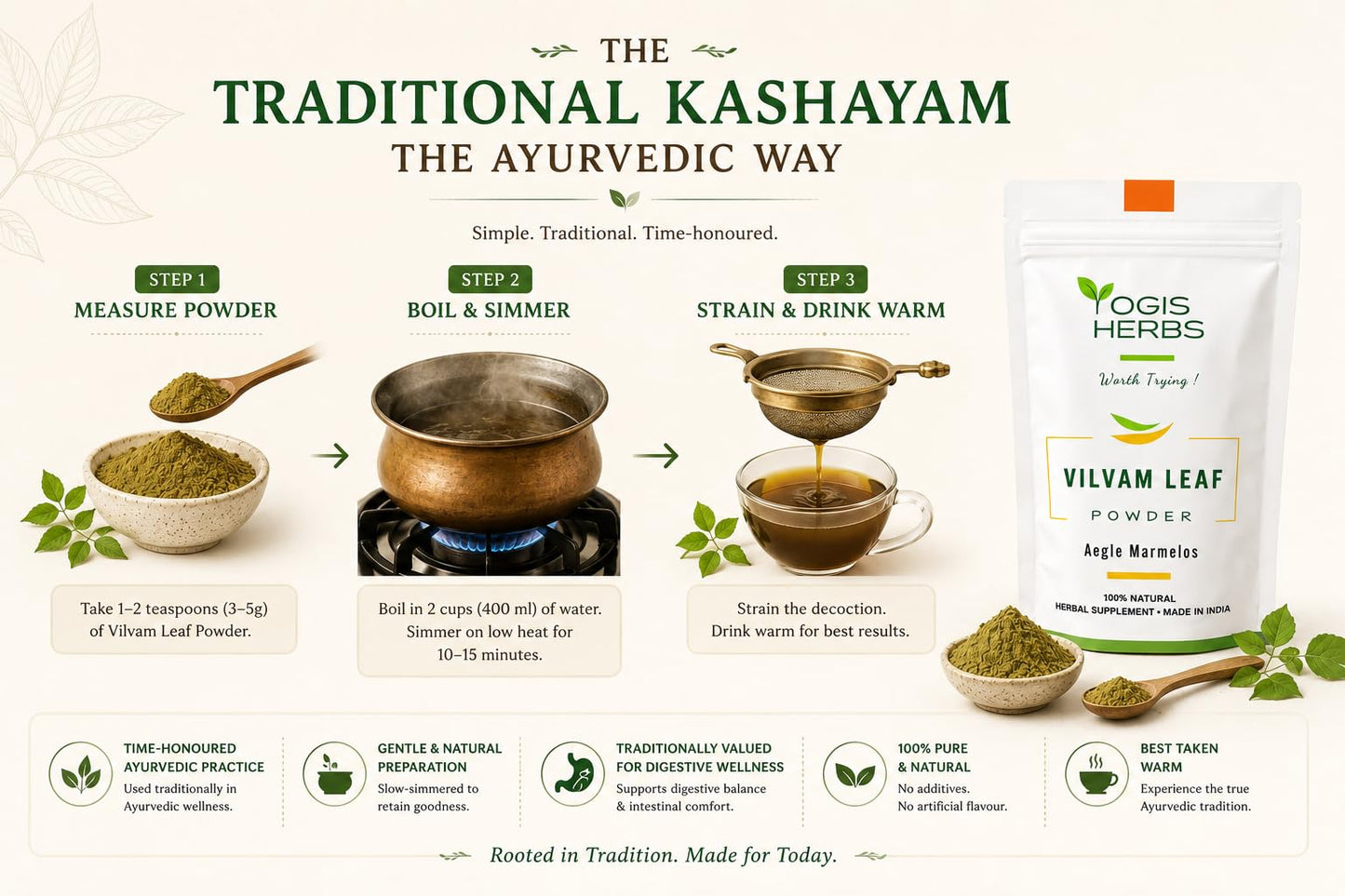 YOGIS HERBS Vilvam Leaf Powder, Bilva (Aegle marmelos/Bael) Powder, 16 oz
