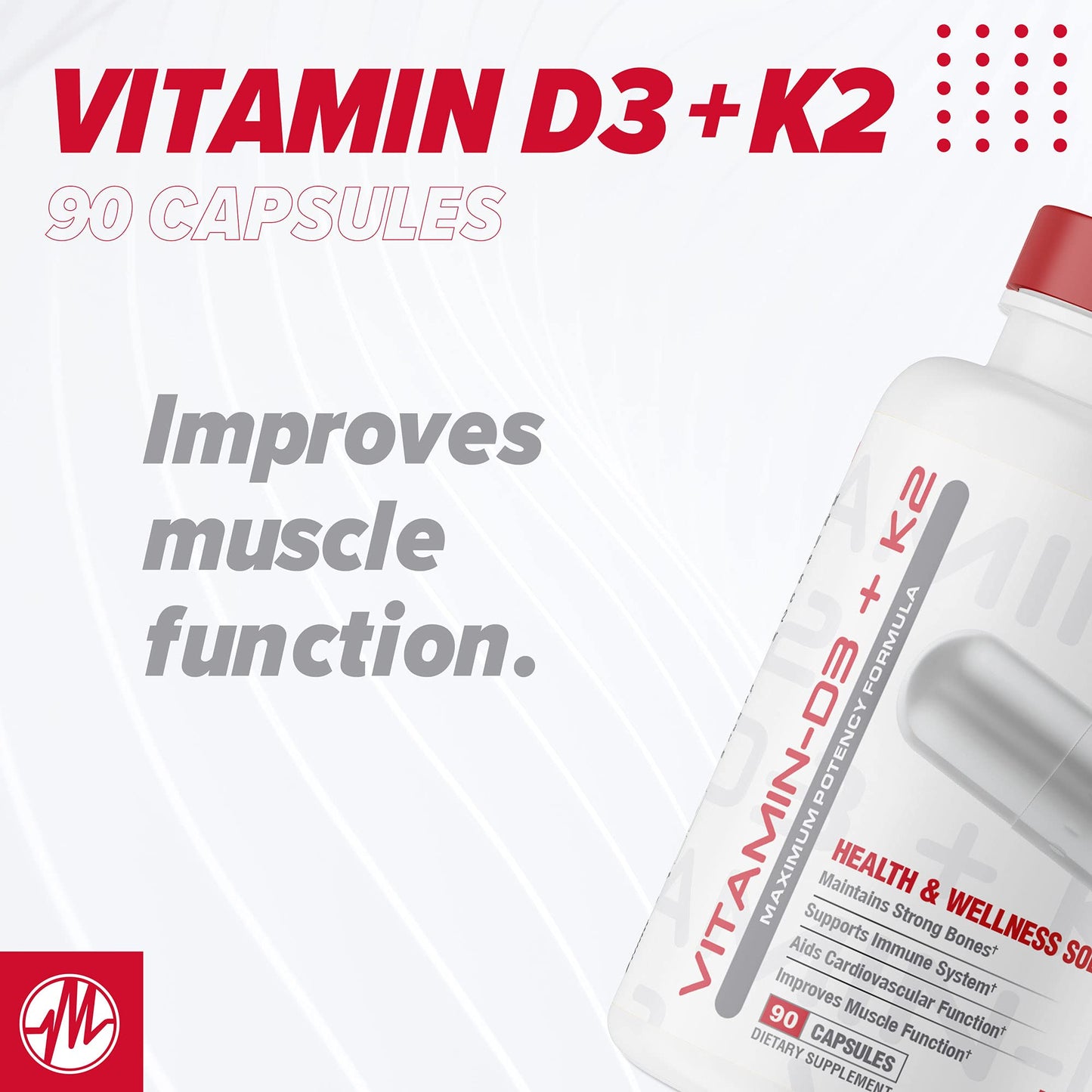 Metabolic Nutrition Vitamin D3 + K2 Bone and Heart Health Formula, Immune Support, 90 Veggie Caps