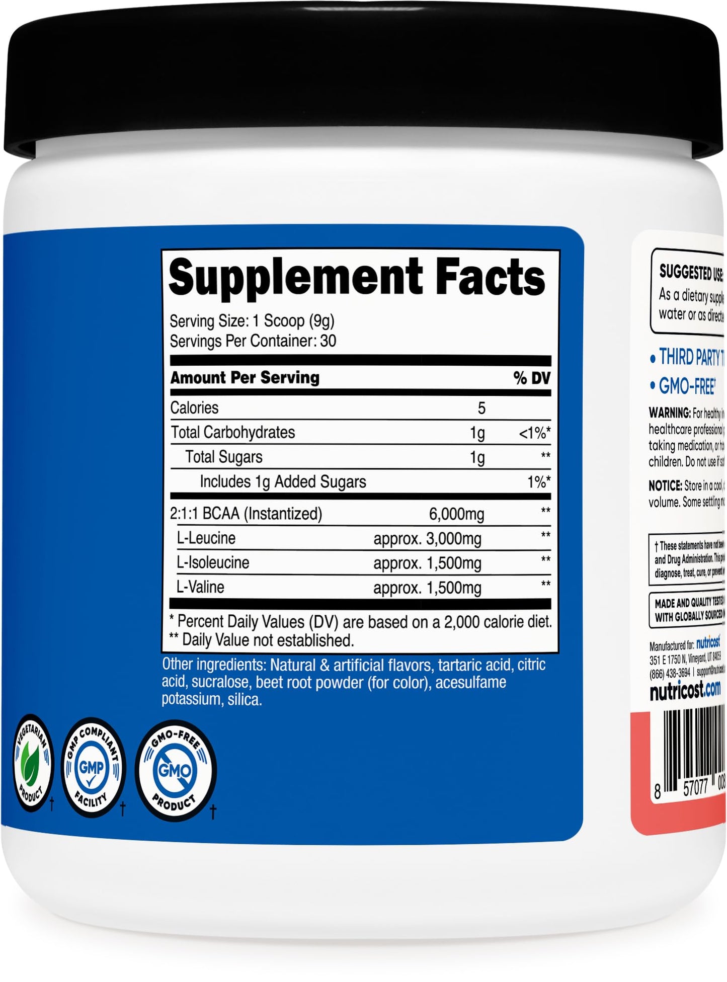 Nutricost BCAA Powder 9.44 oz