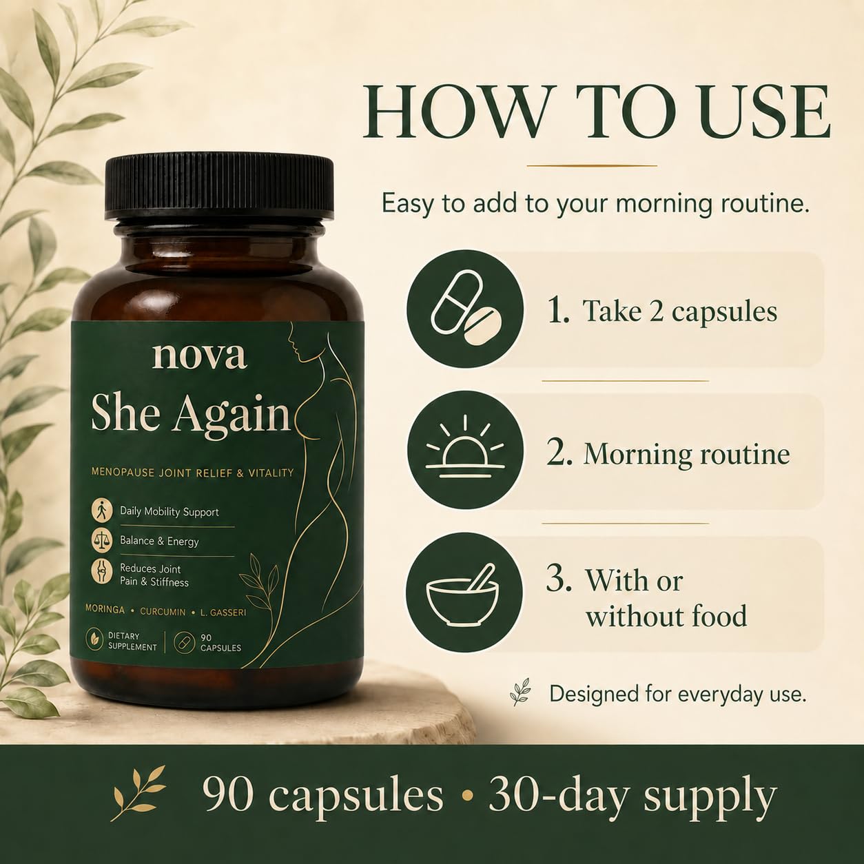 LUXEBARE Nova She Again Menopause Supplements Capsules, 90 Count