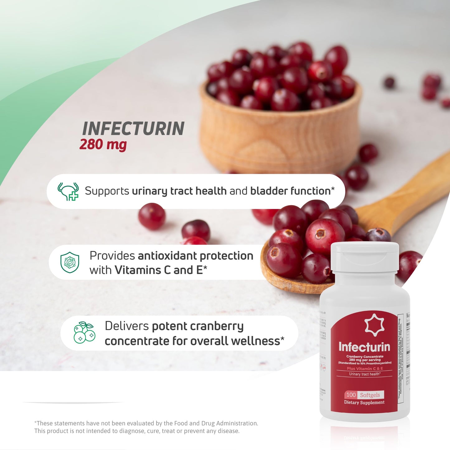 Nutra Nutrition Cranberry Concentrate 280 mg with Vitamin C & E Capsules, 100 Count