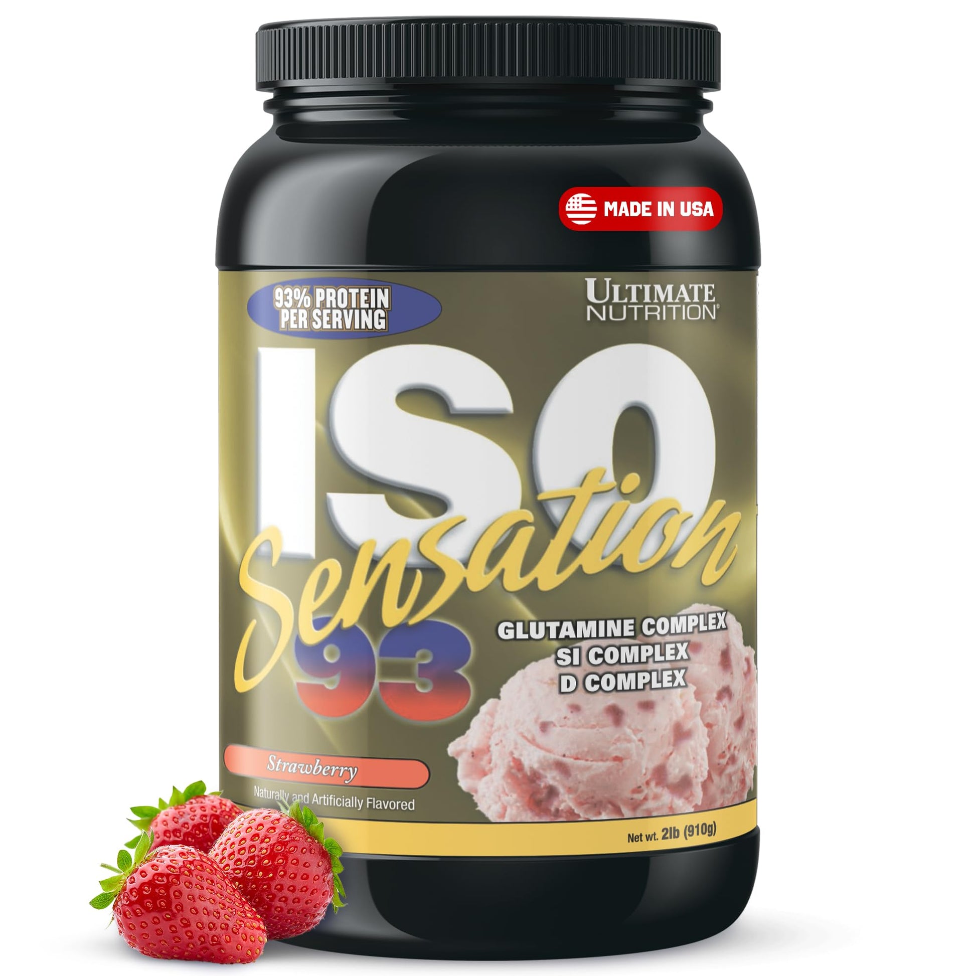 Ultimate Nutrition Whey Protein Isolate Powder with Glutamine Complex, ISO Sensation 93 - Strawberry, 32 Servings