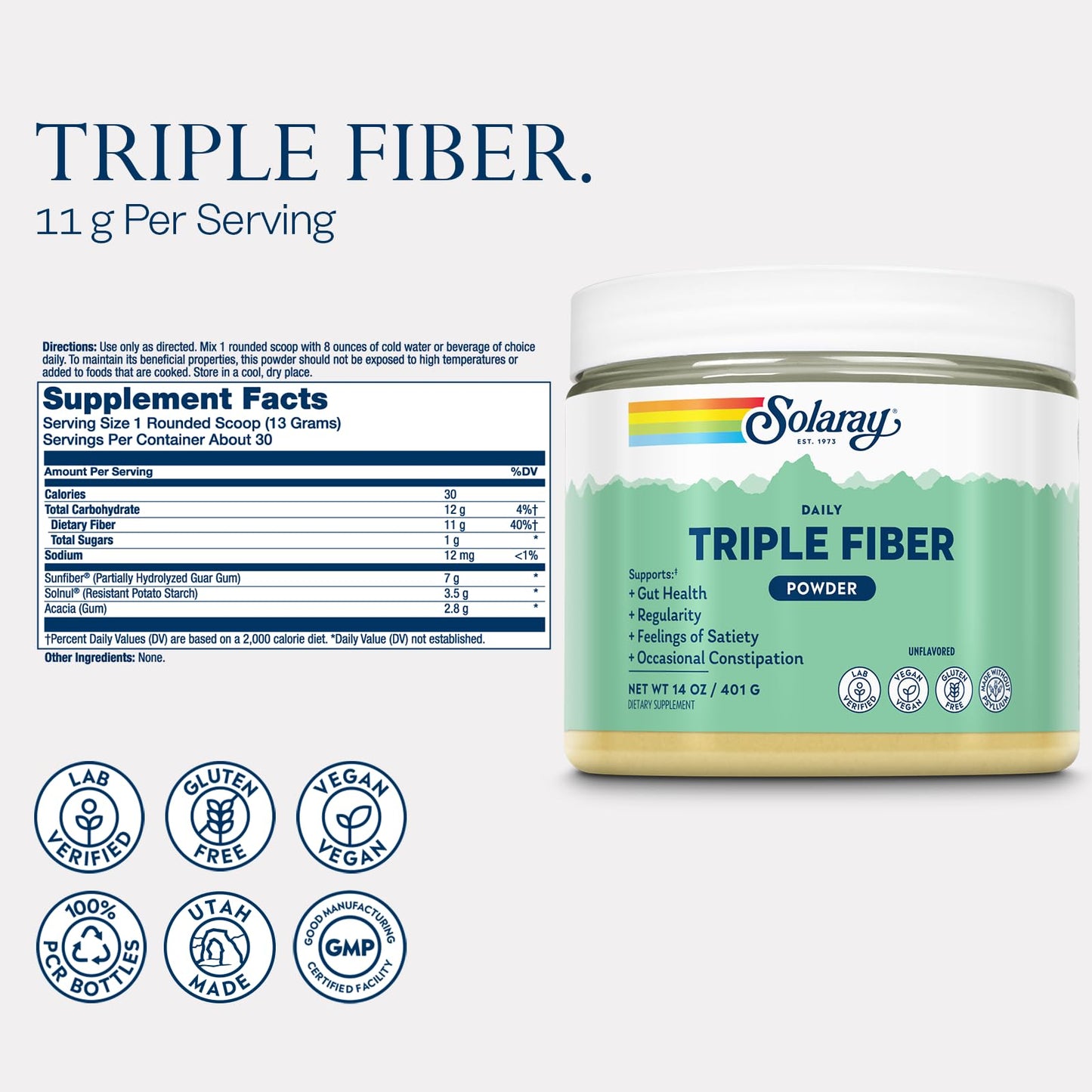 SOLARAY Triple Fiber Powder 14 oz