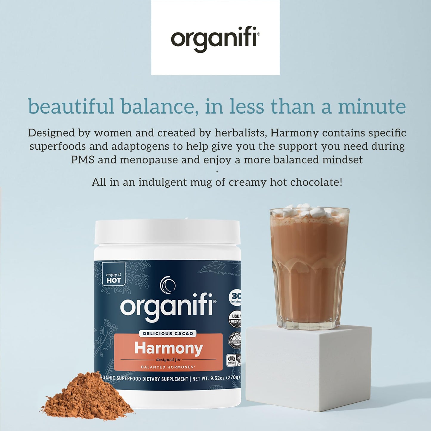 Organifi Harmony Hormone Balance for Women with Cacao Superfood Powder, 9.52 Ounce