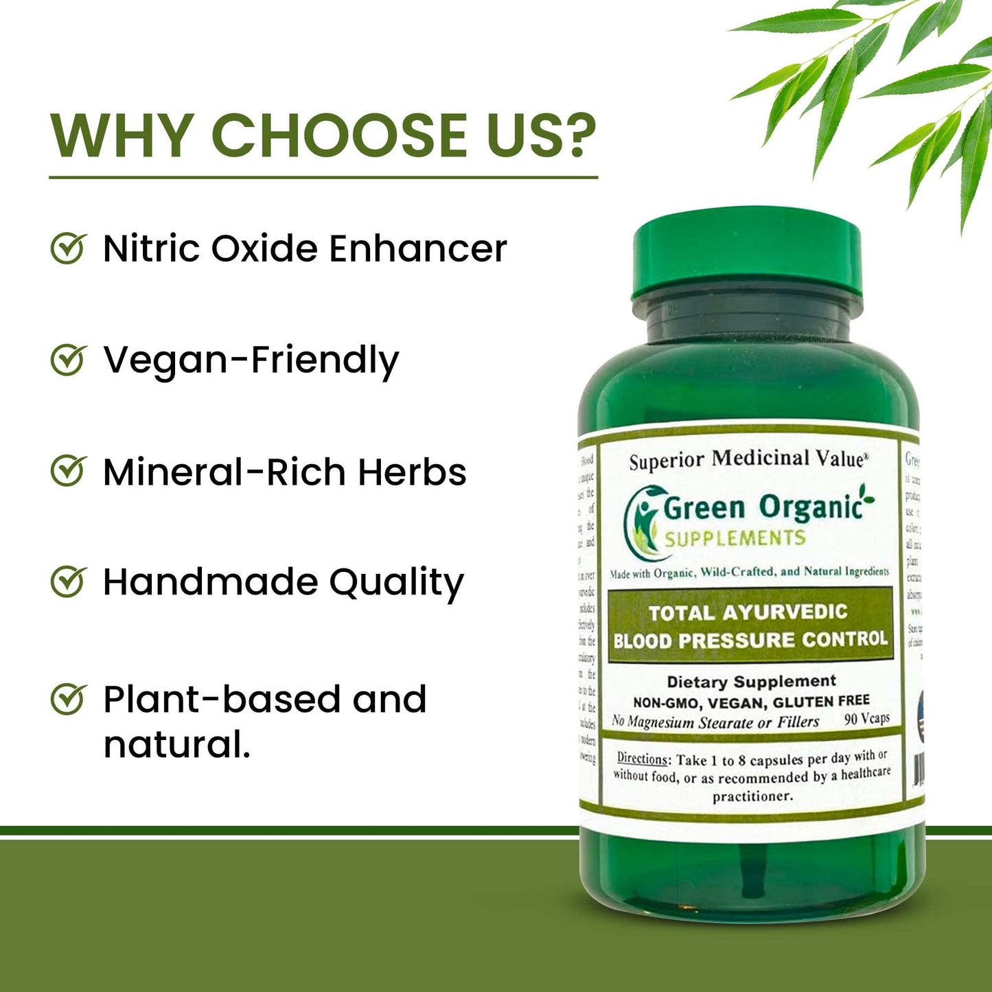 Green Organic Supplements Blood Pressure, Total Ayuvedic Capsule, 90 Capsules