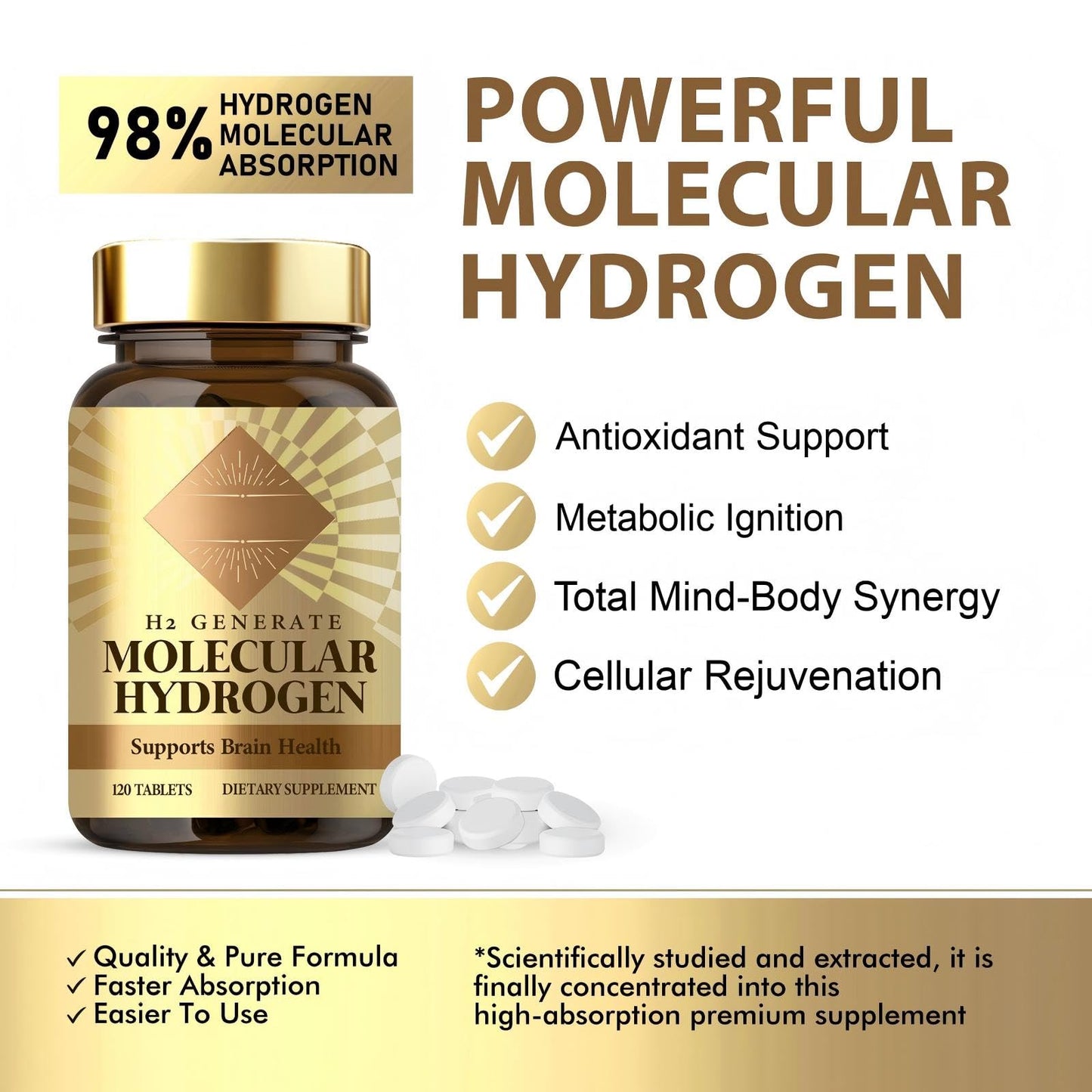 QDXHAYC Hydrogen Water Tablets - H2 Molecular Hydrogen for Drinking Water, Magnesium Supplement for Energy Support, Hydration Performance Booster, Sugar Free, 120 Tablets