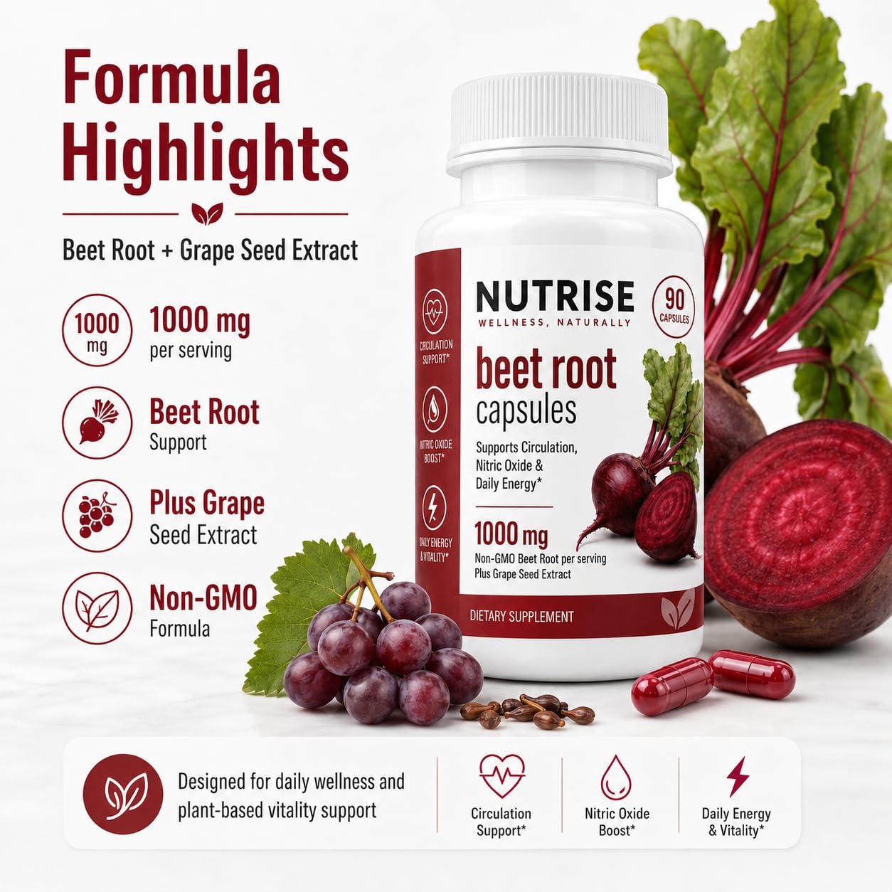 Achuhe Nutrise Beetroot with Grape Seed Extract 90 Capsules