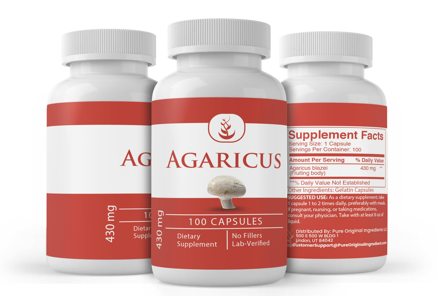 Pure Original Ingredients Agaricus Capsules 100 Count