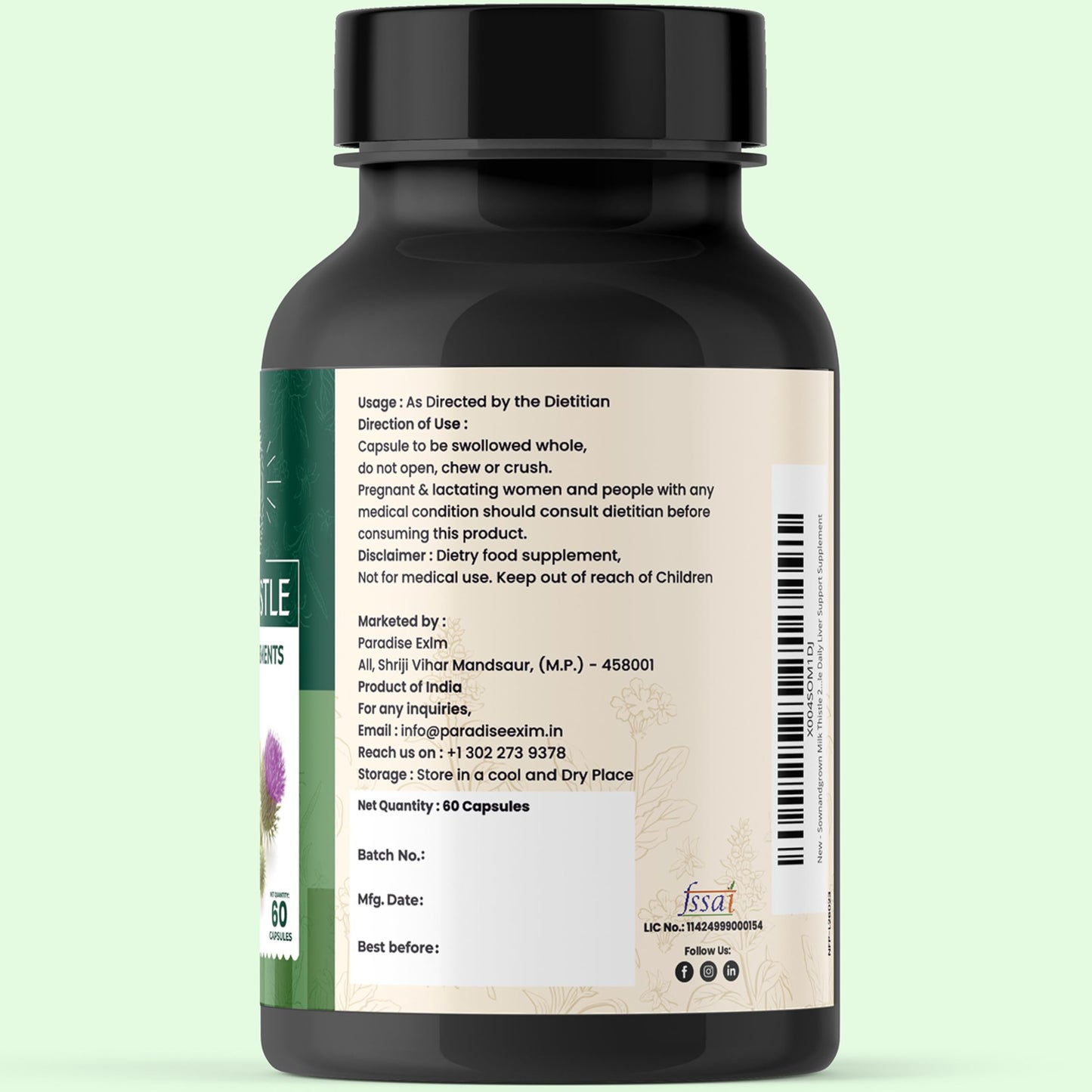 Sownandgrown Milk Thistle 250mg Concentrated Extract with Silymarin – High Potency Liver Cleanse Detox & Support Supplement – 60 Capsules