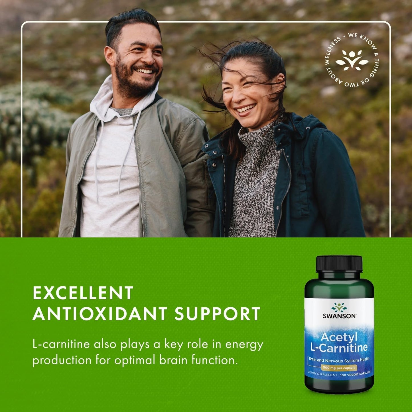 Swanson Acetyl L-Carnitine 500 mg Capsules, 100 Count