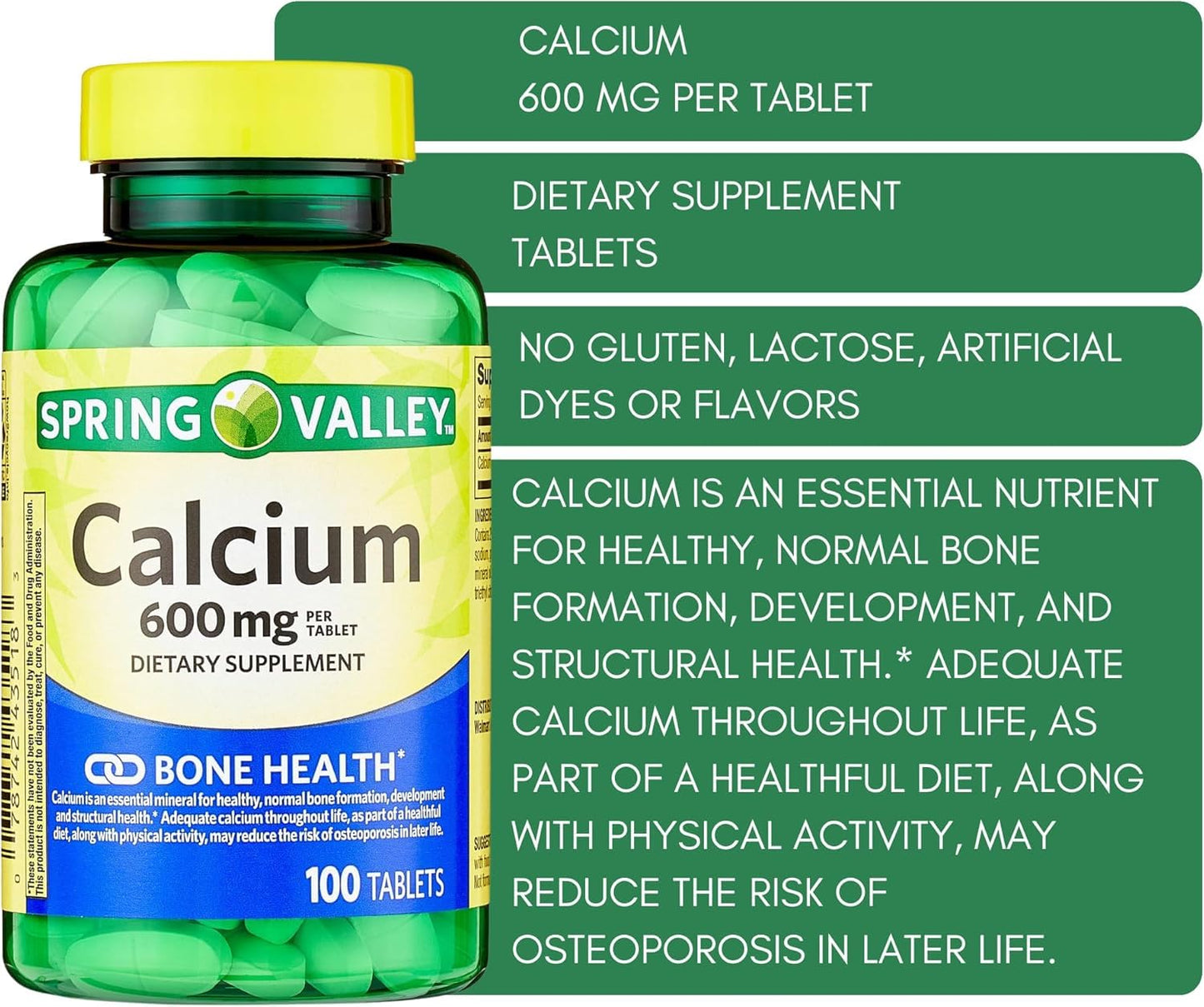Generic Calcium 600 mg Tablet, 100 Tablets