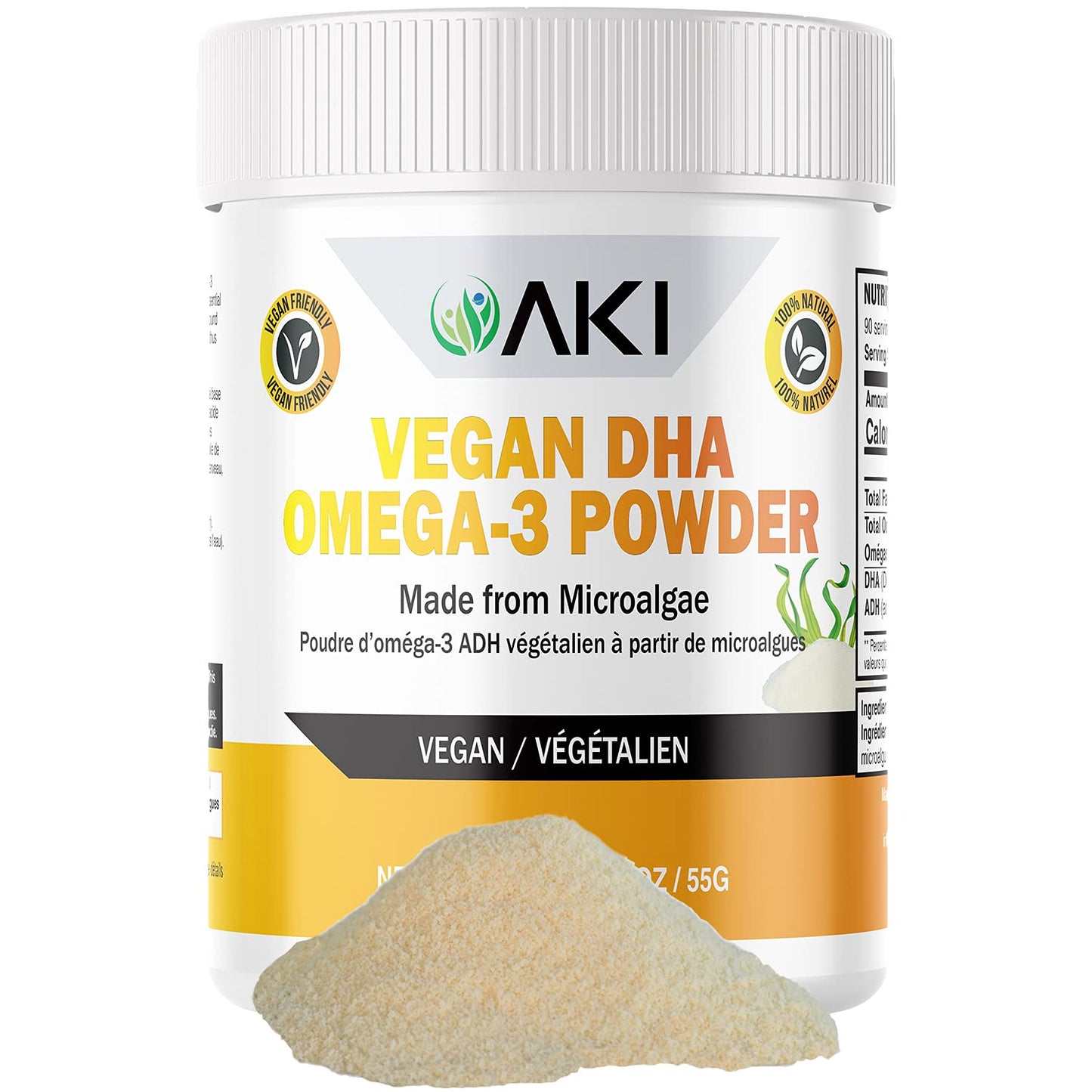 AKI ORGANIC Omega 3 DHA Micro Algae Powder, 1.9 oz
