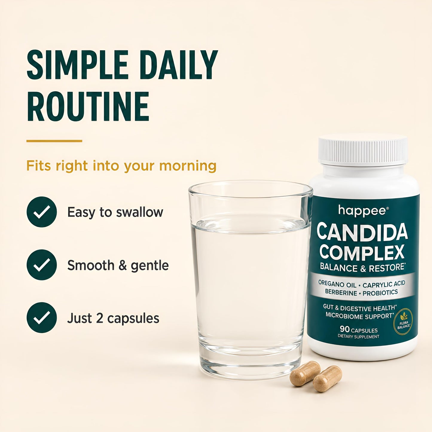 Happee Candida Cleanse Detox Supplement, Gut & Digestive Health 90 Capsules