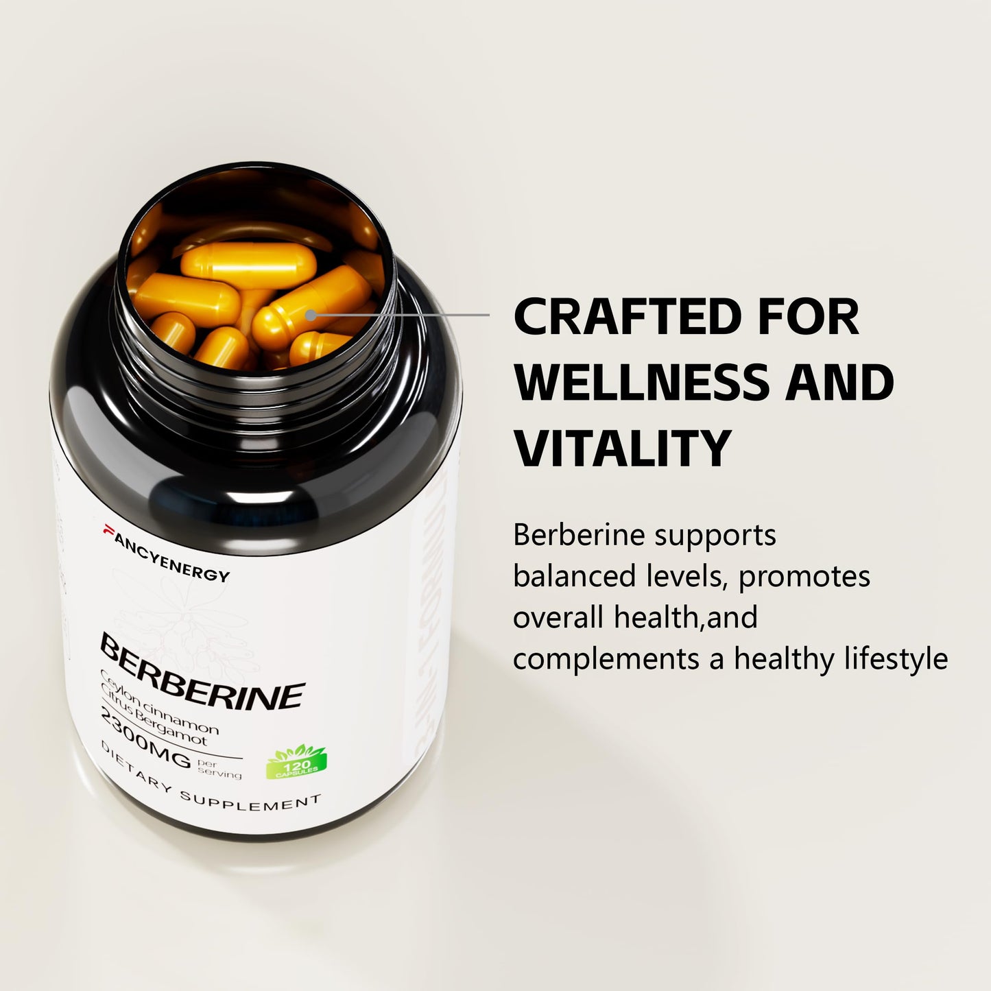 FANCYENERGY Berberine HCl Supplement with Ceylon Cinnamon & Citrus Bergamot 120 Capsules