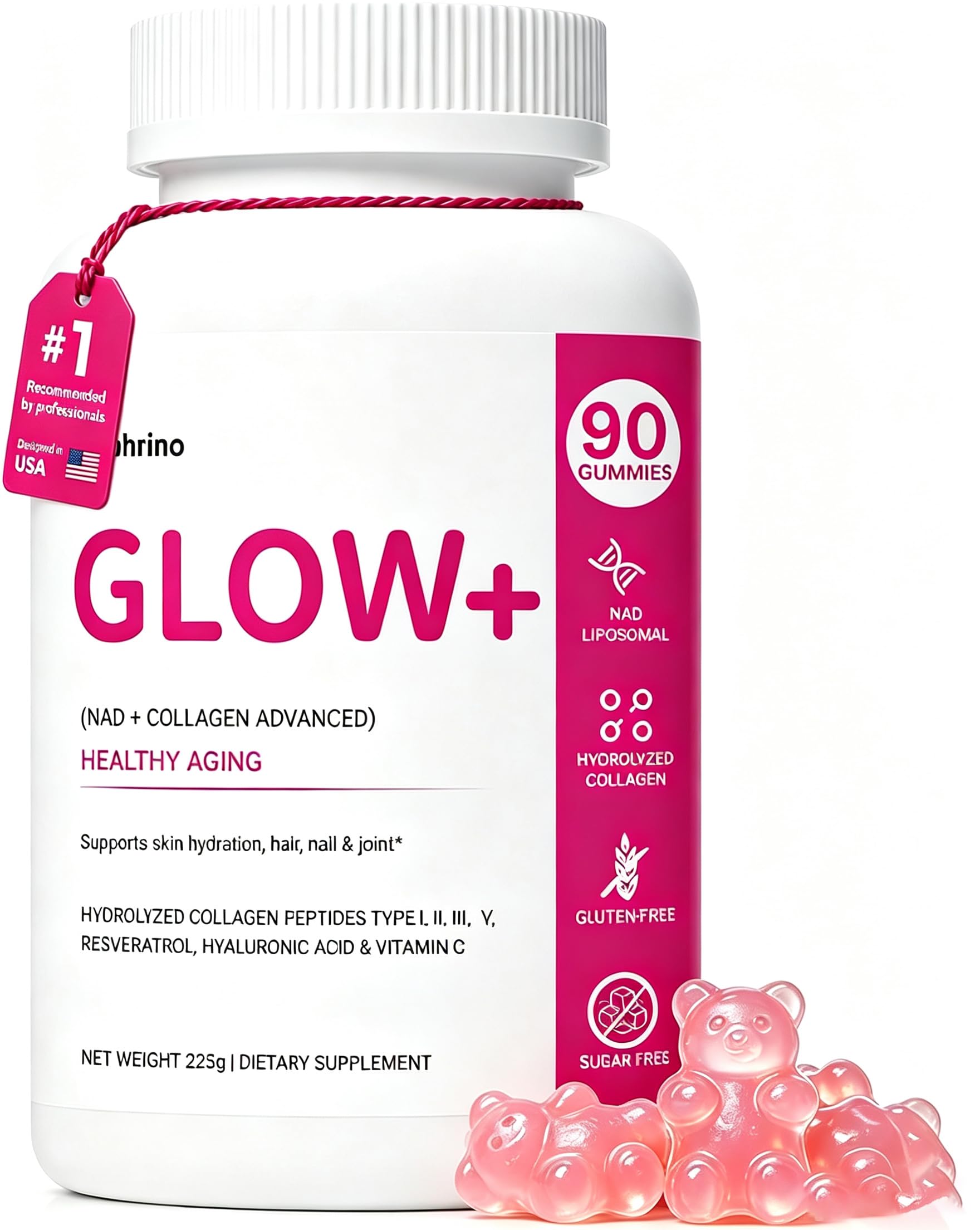 Zephrino Collagen Glow+ Gummies with NAD+ & Collagen Peptides, 90 Count