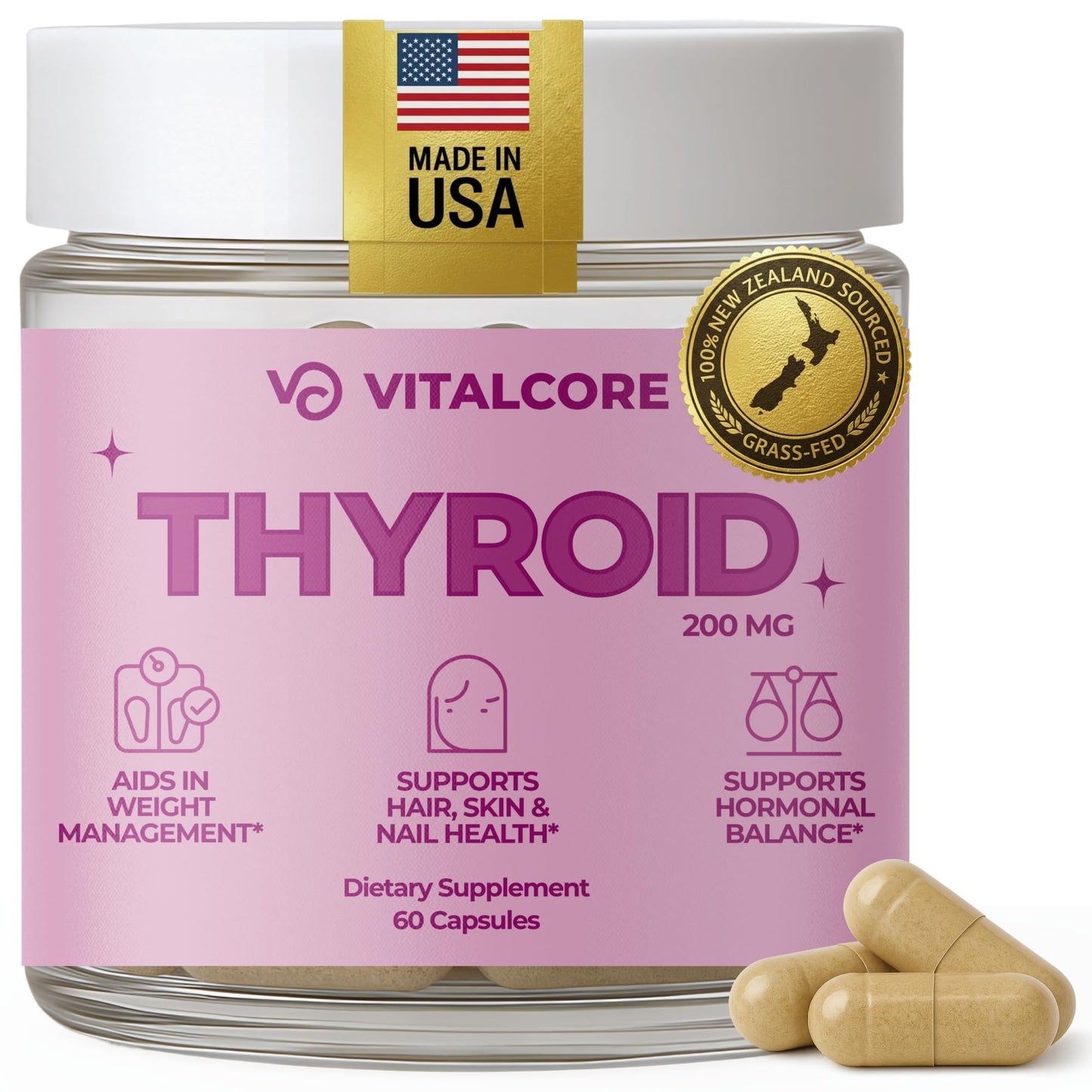 Vital Core Desiccated Thyroid Supplement 200mg Capsule, 60 Capsules