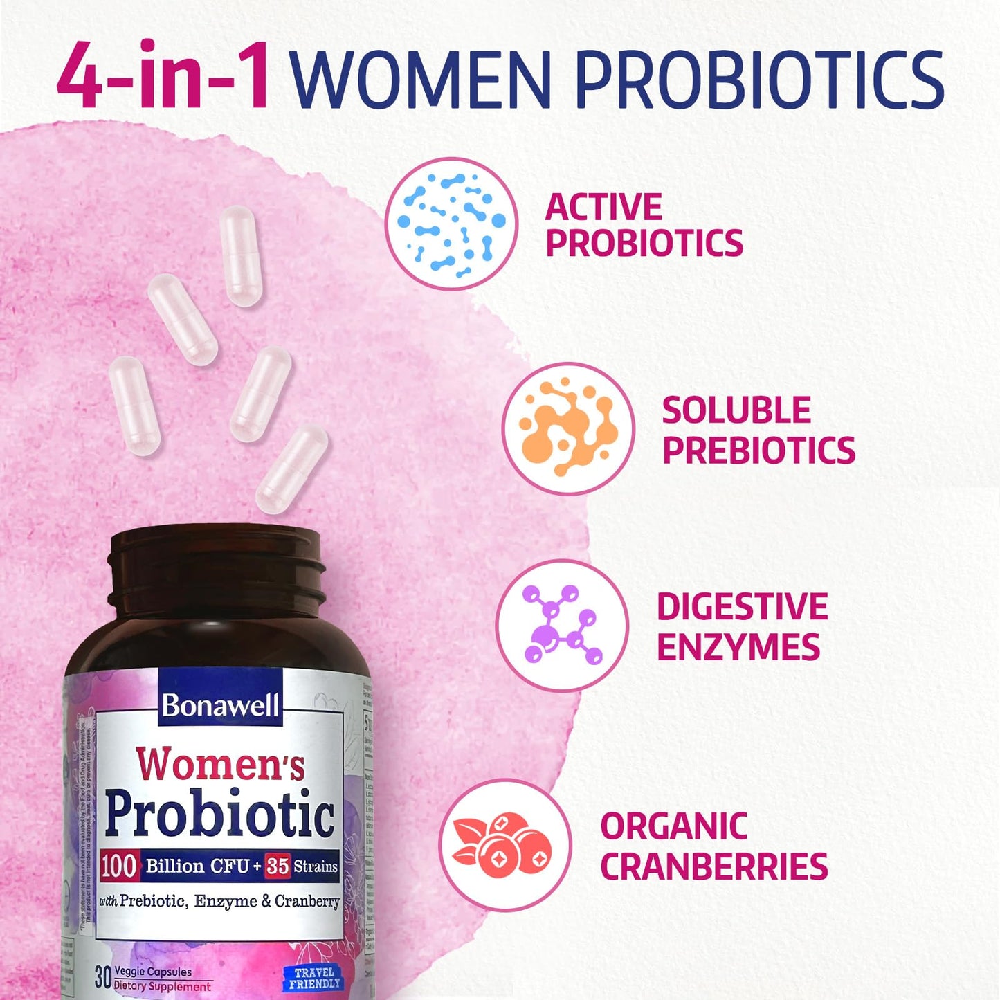 Bonawell Probiotics for Women 100B Capsule 30 Count