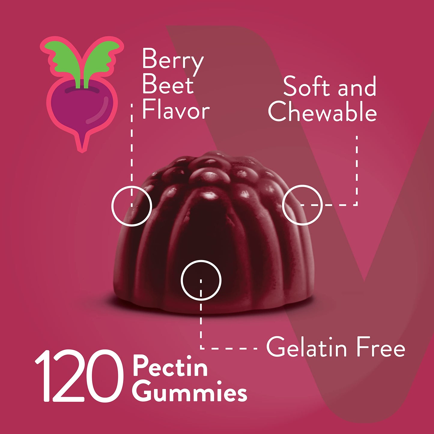 Viteey Beet Root Gummies with Magnesium & Vitamin C - Beetroot Supplement, 120 Gummies