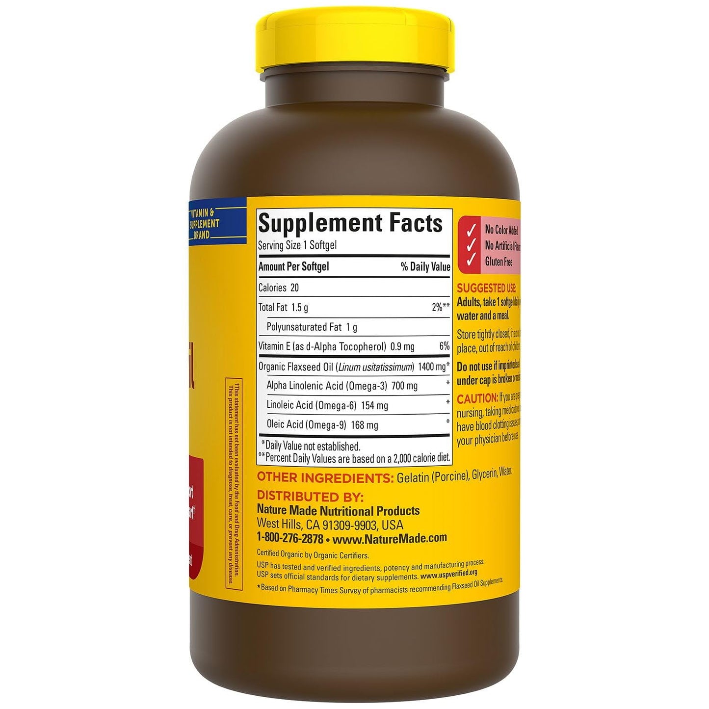 Nature Made Flaxseed Oil 1400 mg, 300 Tablets, Provides 700 mg ALA Omega-3 per Serving