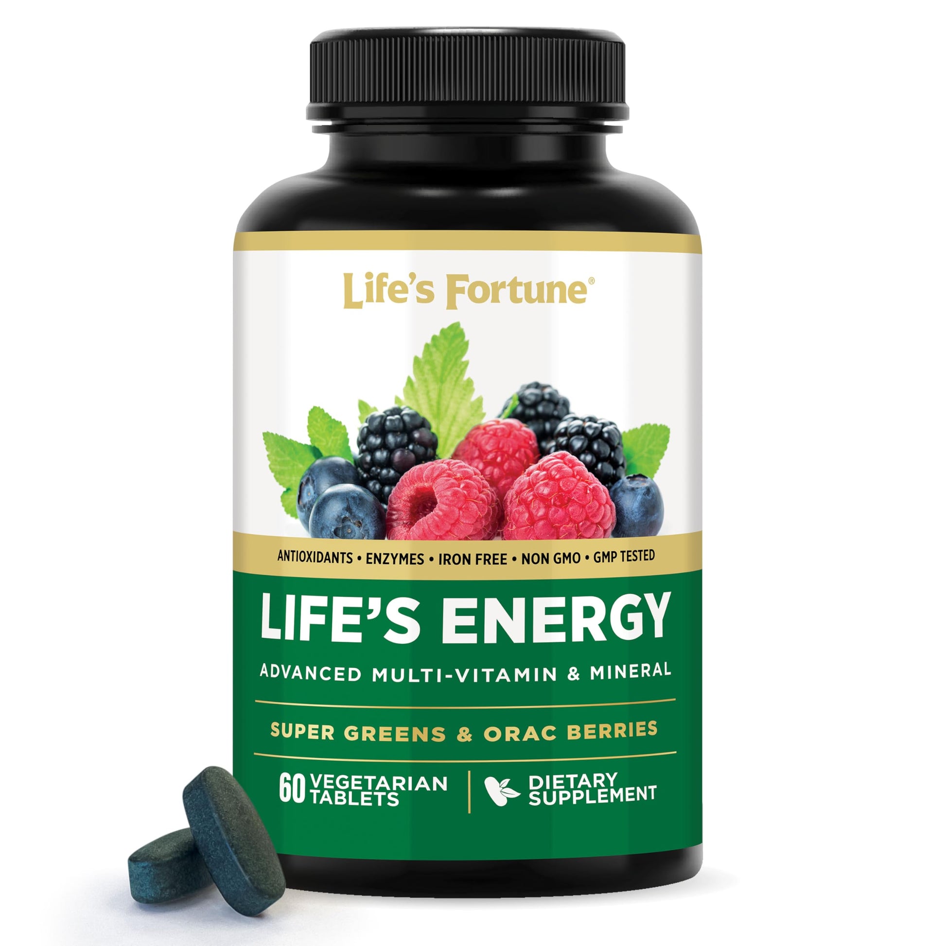 Life's Fortune Life's Energy Advanced Daily Multivitamin for Men & Women, Energy and Immune Support Supplement with Super Greens, Antioxidants, Enzymes - Iron Free, Vegetarian Capsule 60