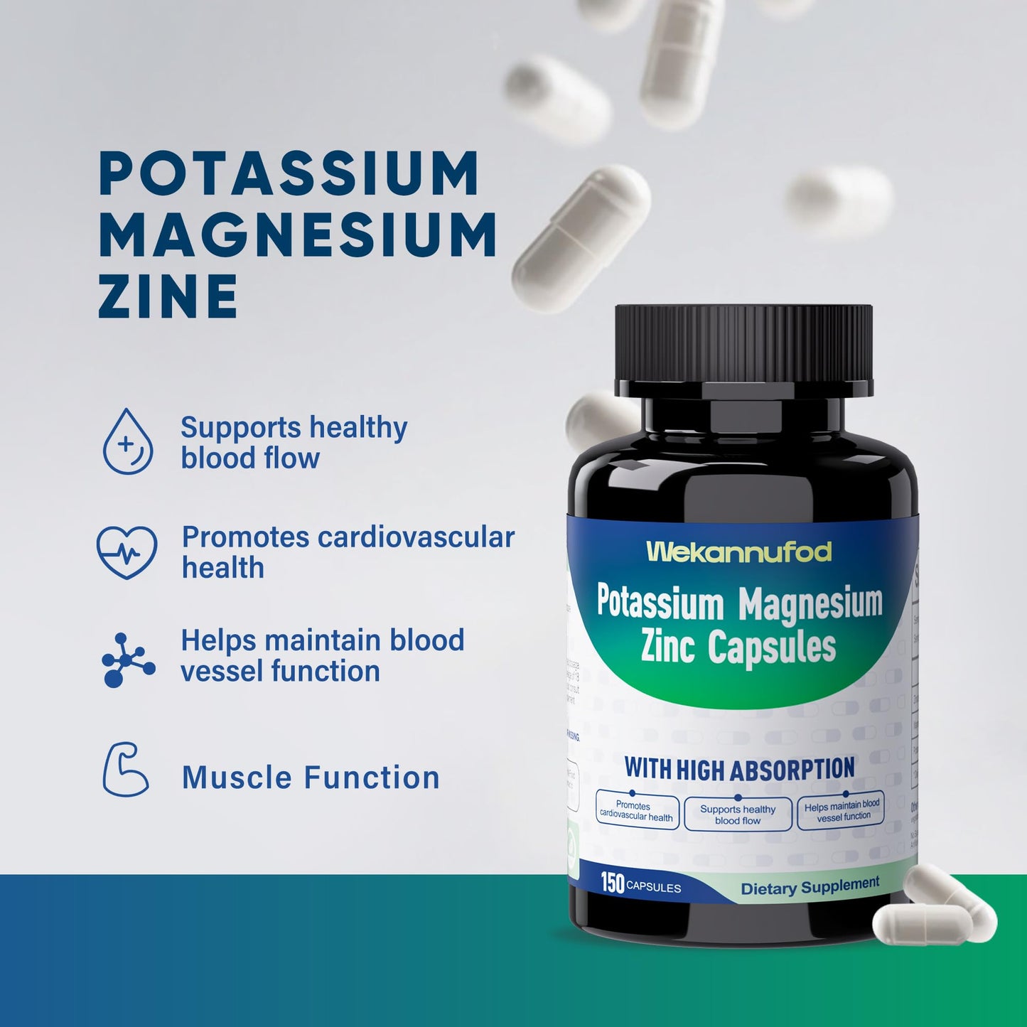 Wekannufod Potassium Magnesium Supplement Capsules 150
