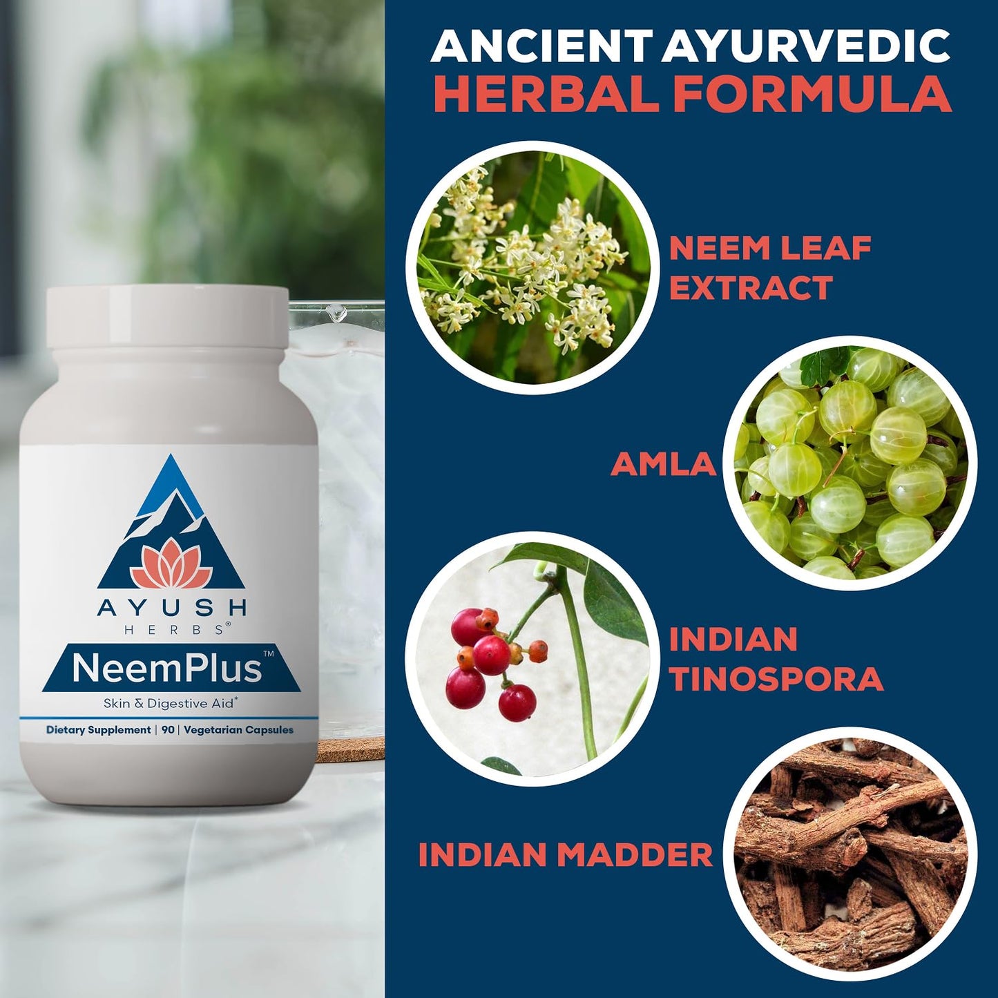 Ayush Herbs Neem Plus Digestive Health for Women & Men 90 Capsules