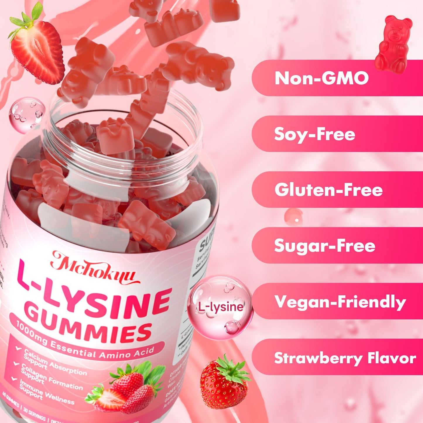 Mchokuu L-Lysine 1000mg Gummies, 60 Count