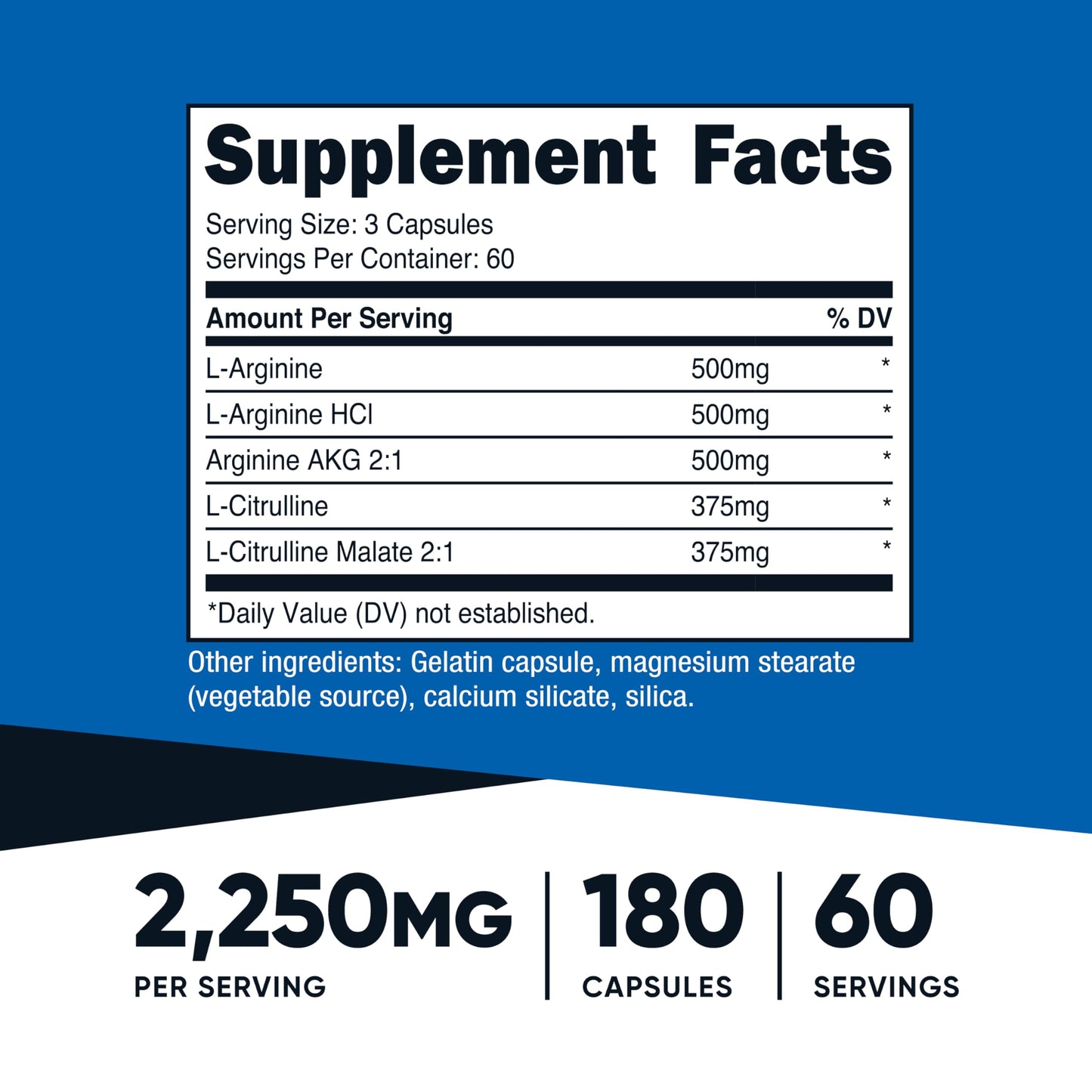 Nutricost Nitric Oxide Booster 2250mg Capsules, 180 Count