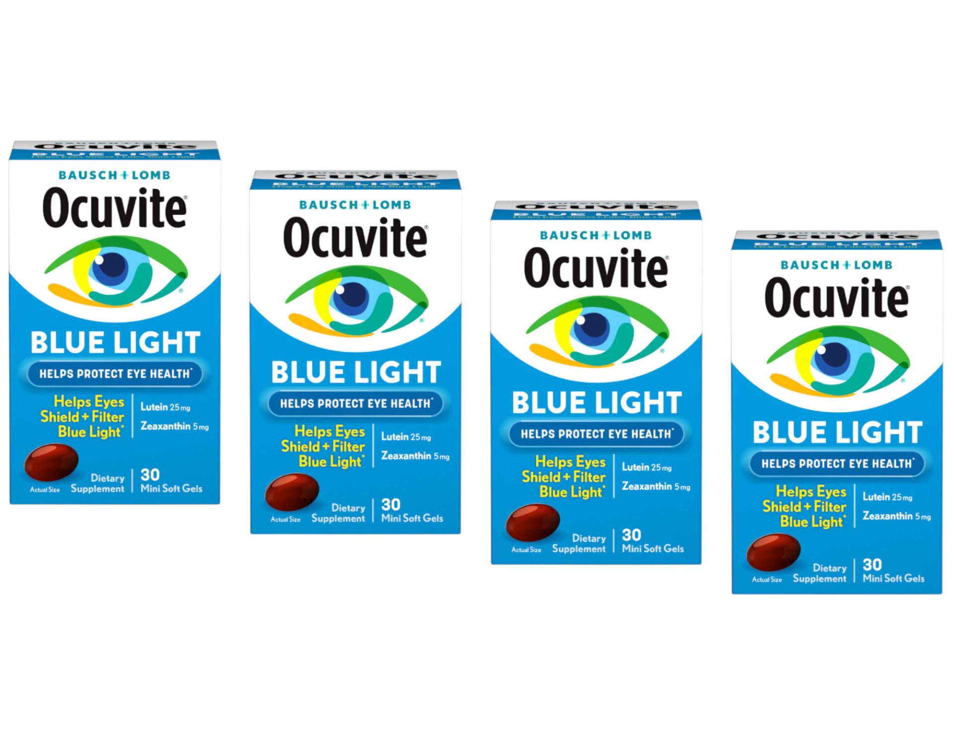 Bausch + Lomb Ocuvite Blue Light Eye Health – Mini Soft Gels with 25 mg Lutein + 5 mg Zeaxanthin, 30 Softgels