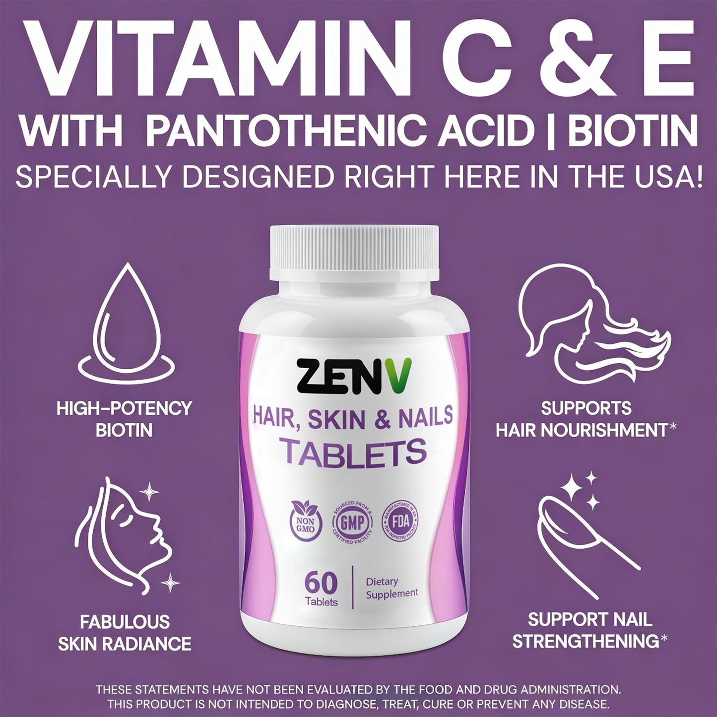 ZENV Hair Skin & Nails Tablet, 60 Count