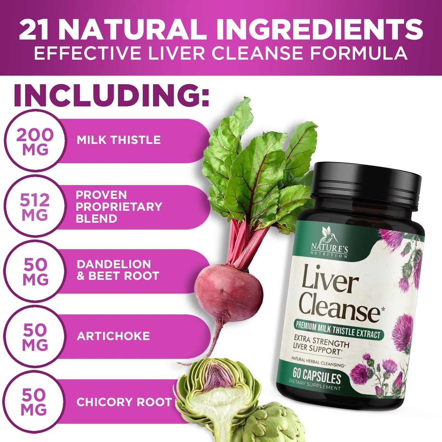 Nature's Nutrition Liver Cleanse Detox & Repair Formula - 20-in-1 Advanced Liver Support Capsules, 60 Count
