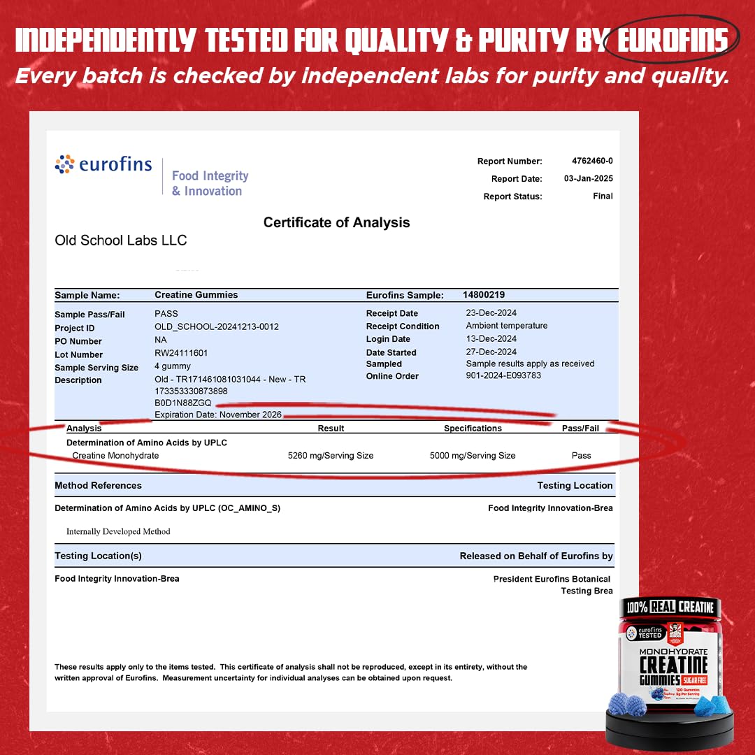 Old School Labs 5000mg Creatine Monohydrate Gummies, 120 Count
