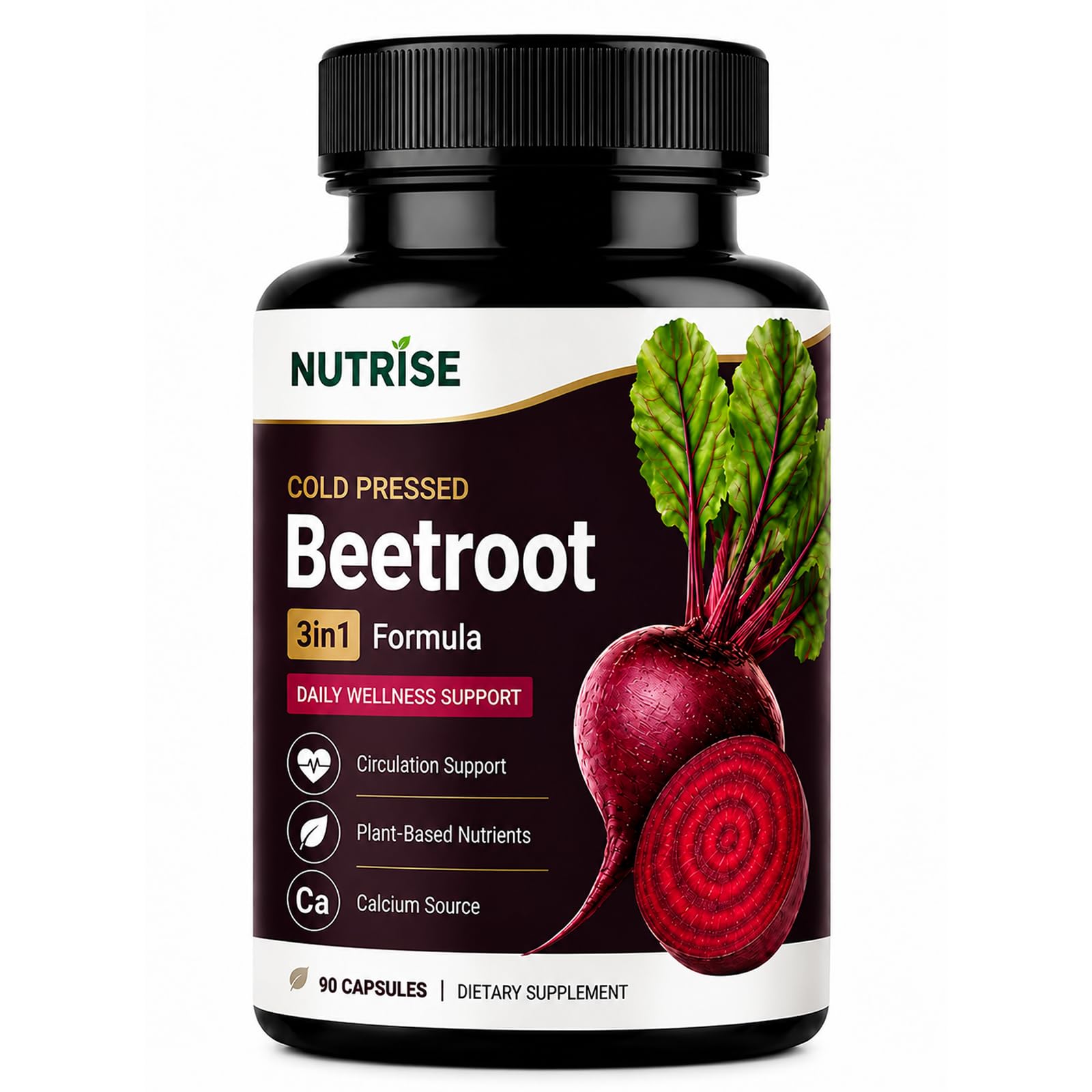 OVOVA Nutrise Beetroot Capsules with Grape Seed Extract, 3-in-1 Plant-Based Formula, Vegan Non-GMO, 90 Capsules