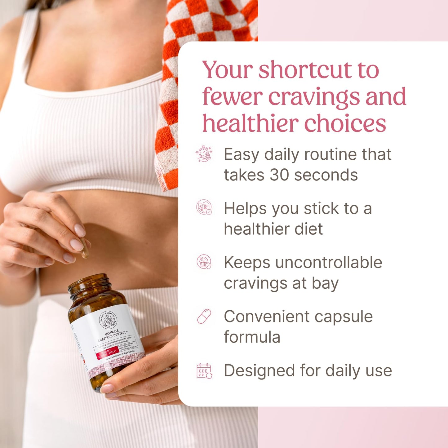 Happy Mammoth Ultimate Cravings Control – Sugar & Carb Cravings Support, Chromium, Natural Appetite Management & Metabolism Supplement for Adults, 48 Capsules
