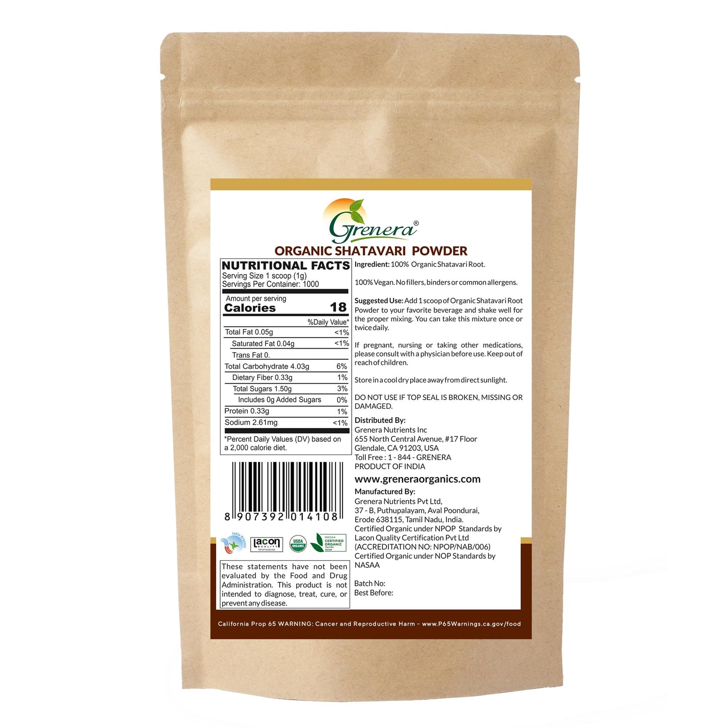 Grenera Shatavari Powder 35.2 Ounces