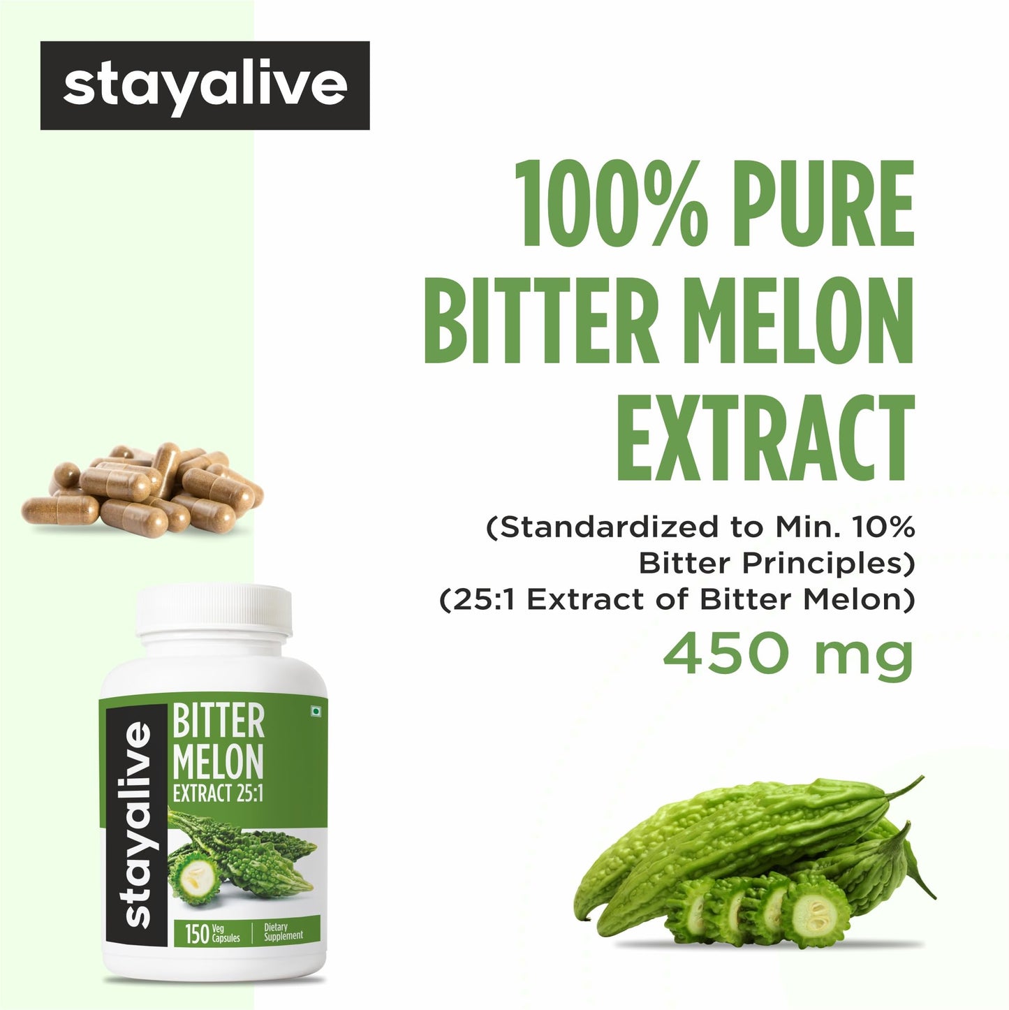 STAY ALIVE Extra Strength Bitter Melon Capsules, 150 Capsules