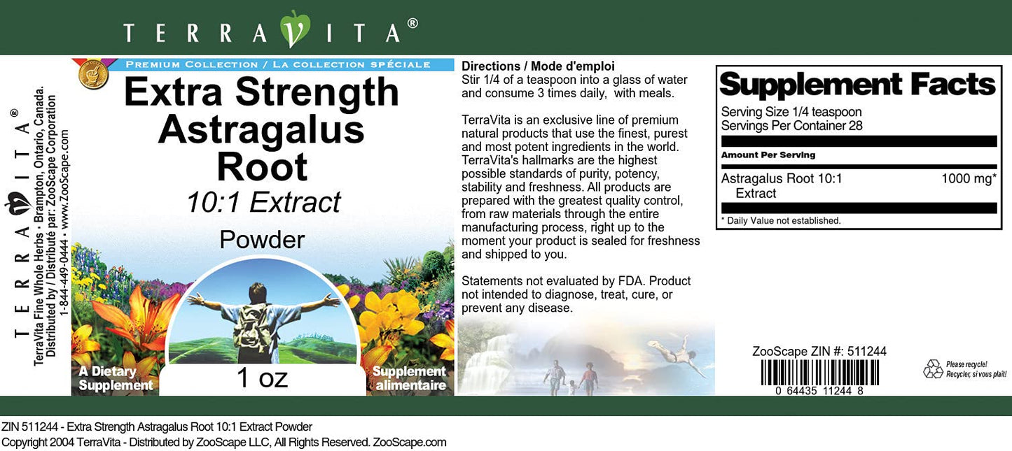 Terravita Extra Strength Astragalus Root 10:1 Extract Powder, 1 oz, 3 Pack