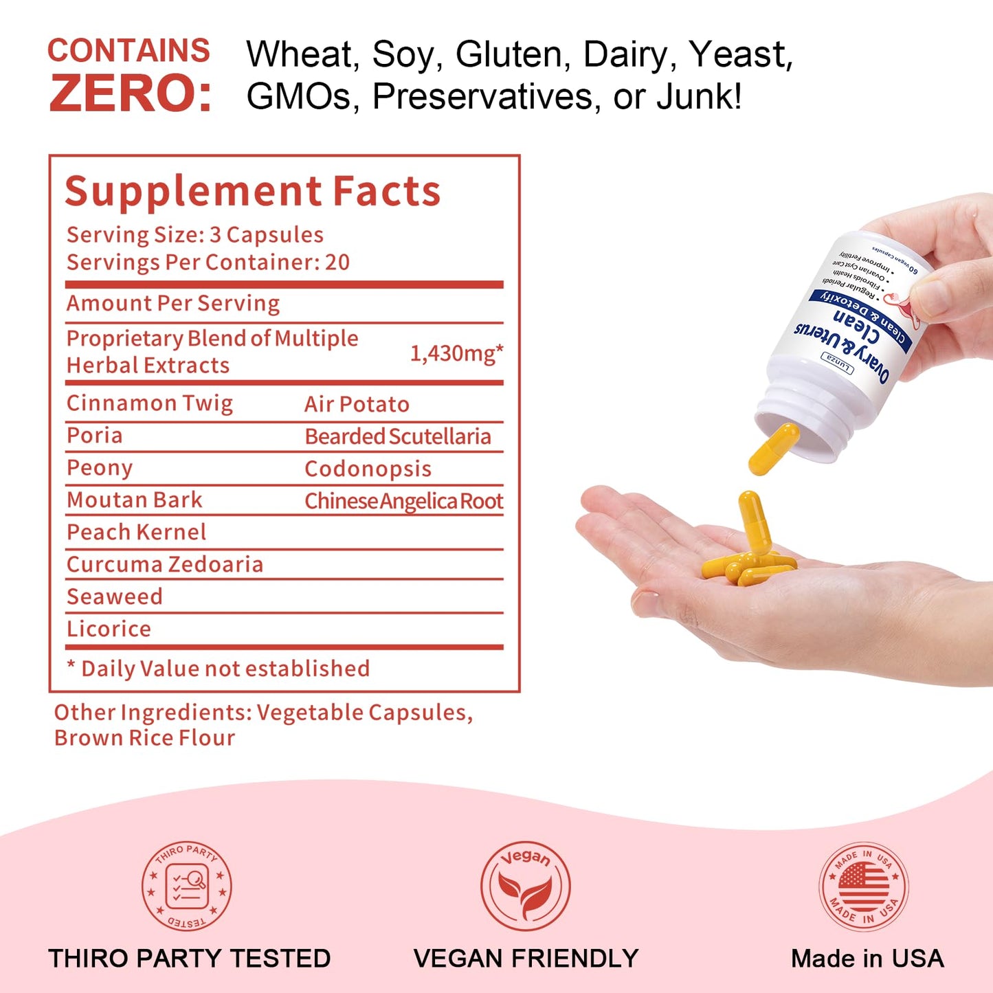 Lunza Ovary and Uterus Cleanse, Female Balance & Monthly Comfort Support, Supports Healthy Cycles & Reproductive Wellness, 60 Capsules