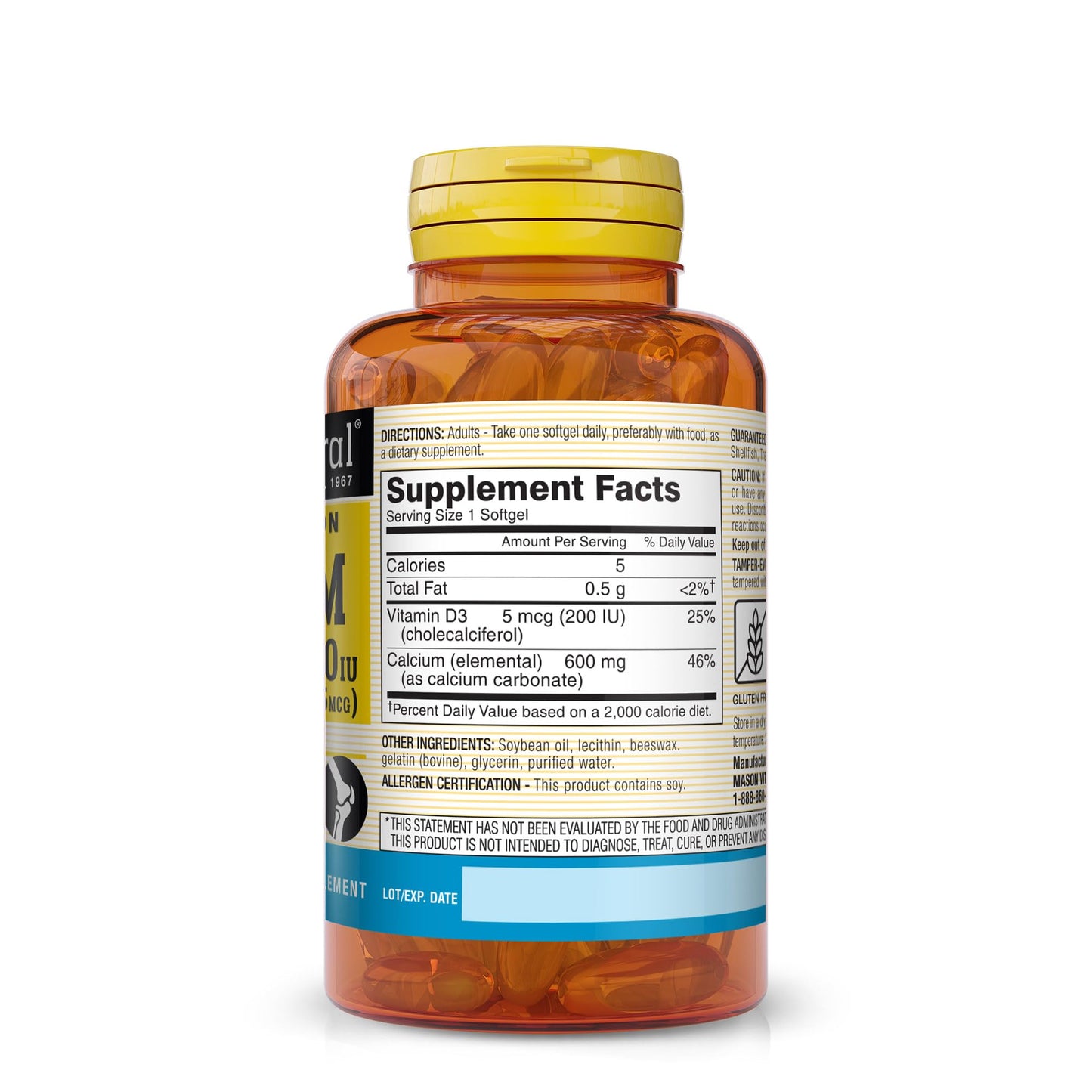 MASON NATURAL Fast Absorption Calcium with Vitamin D3 Softgels, 60 Count