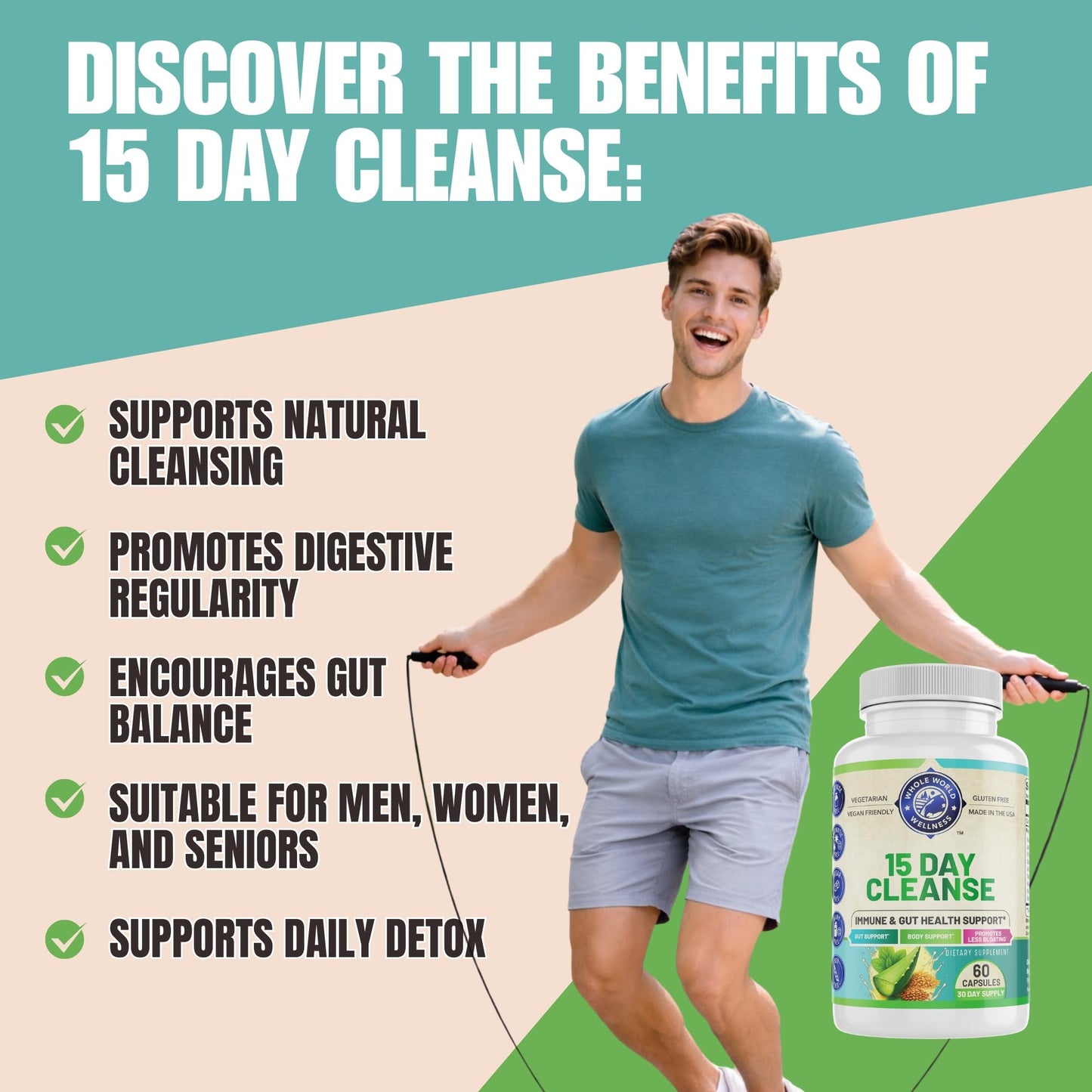 WHOLE WORLD WELLNESS 15 Day Cleanse Capsule, 60 Count