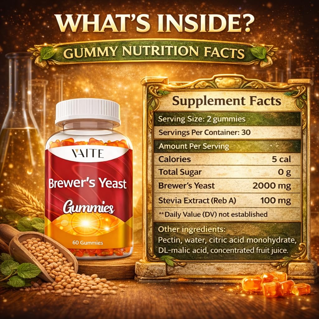VAITE Brewer's Yeast Supplement Gummies 2000mg, 60 Gummies